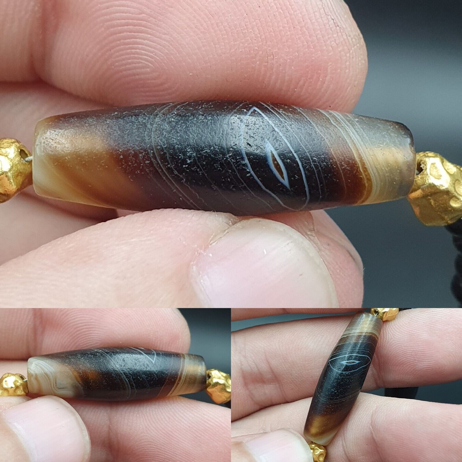 Antique Ancient Himalayan Agate rare Eyes Patterns Suleimani Agate Necklace