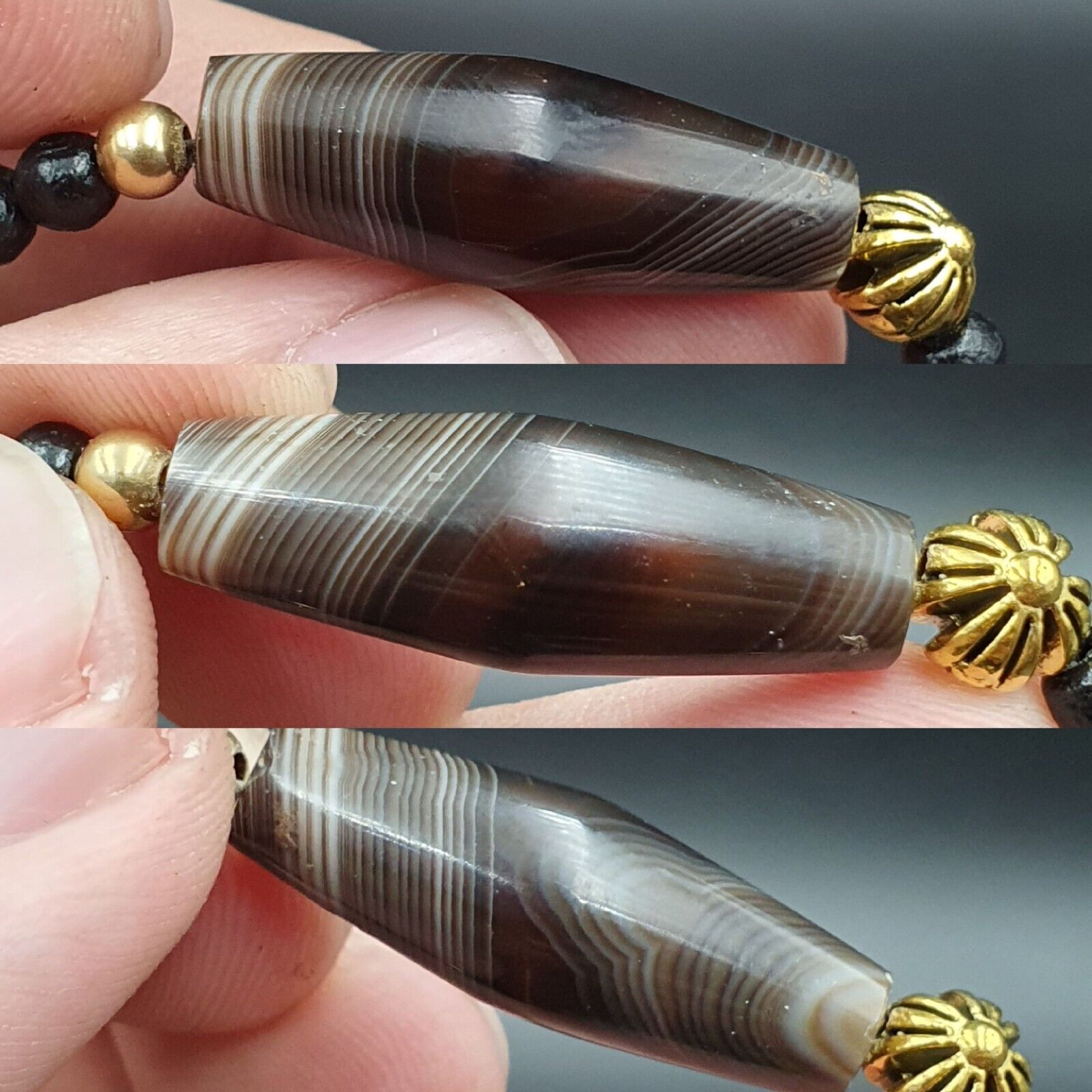 Antique Ancient Himalayan Agate rare Eyes Patterns Suleimani Agate Necklace