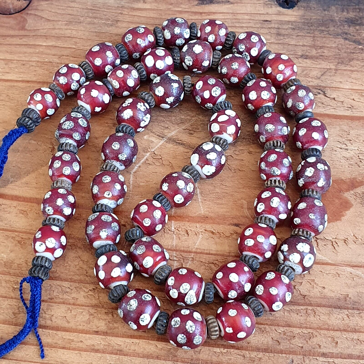 Red Skunk Venetian Style Trade Beads Dotted Eyes Beads Aa Collection Long Strand