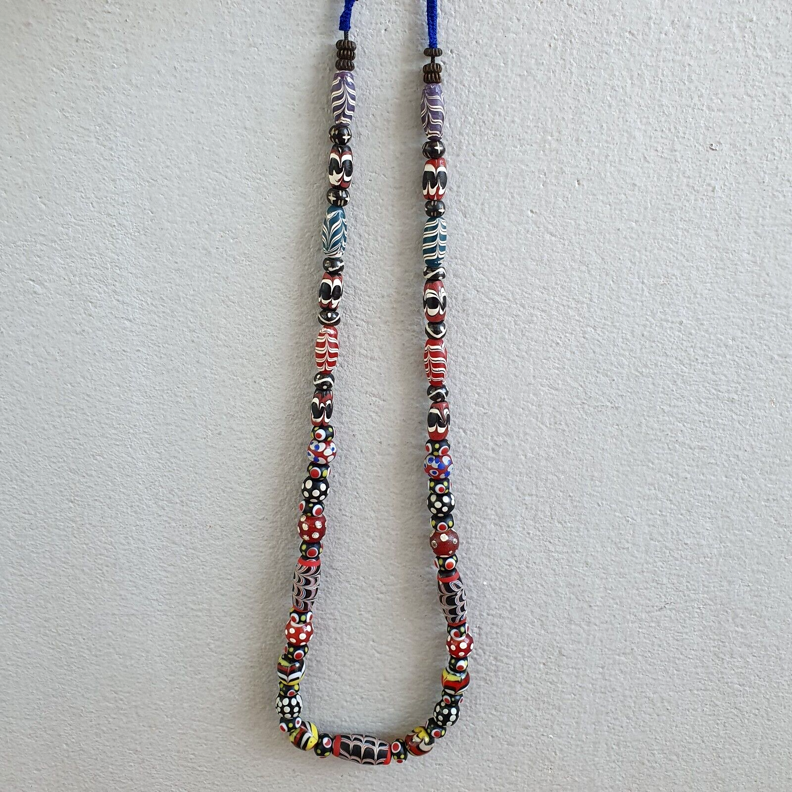 Vintage Feather Skunk Bumblebee Dotted Trade Beads Beaded Necklace