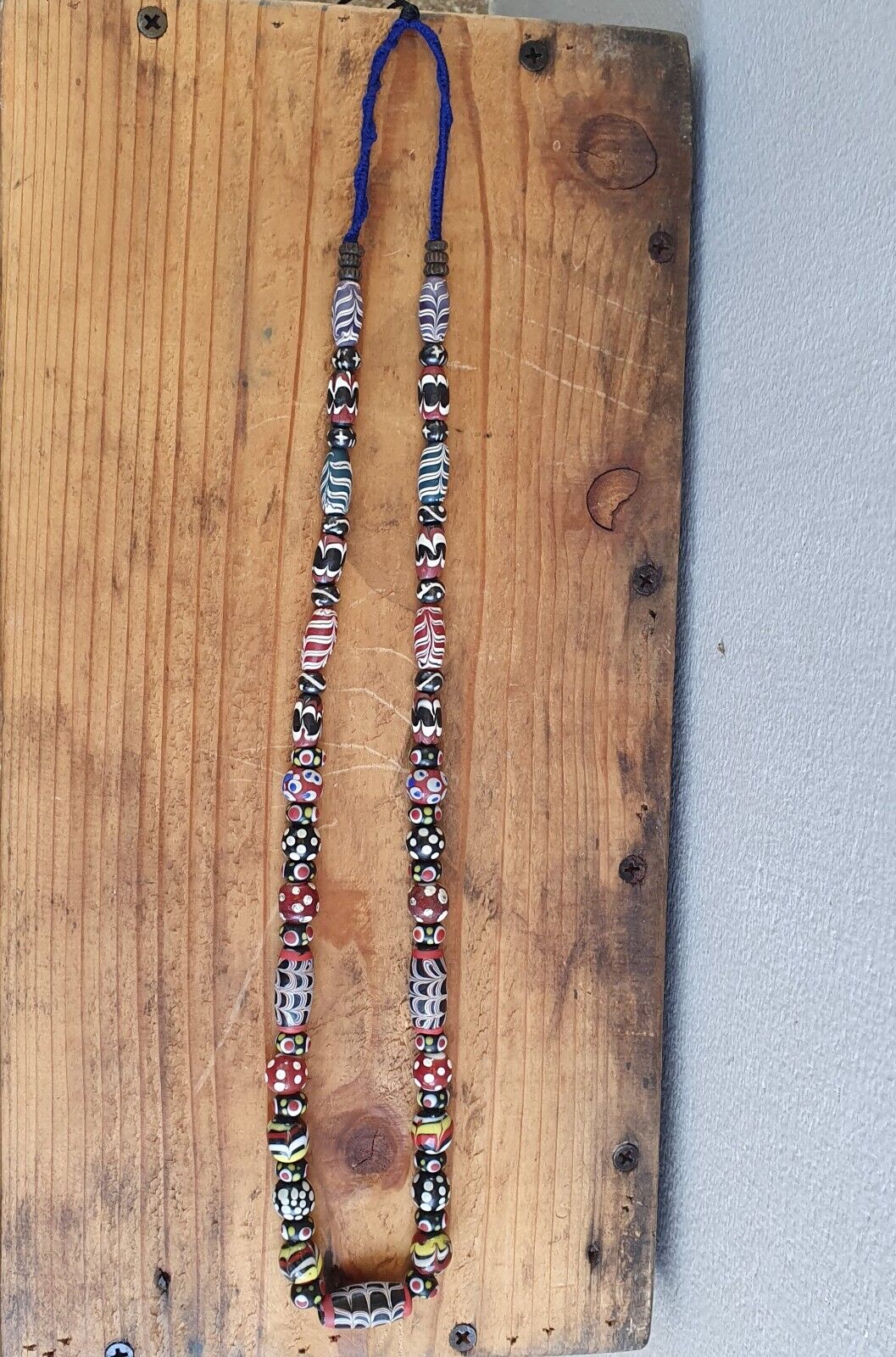 Vintage Feather Skunk Bumblebee Dotted Trade Beads Beaded Necklace