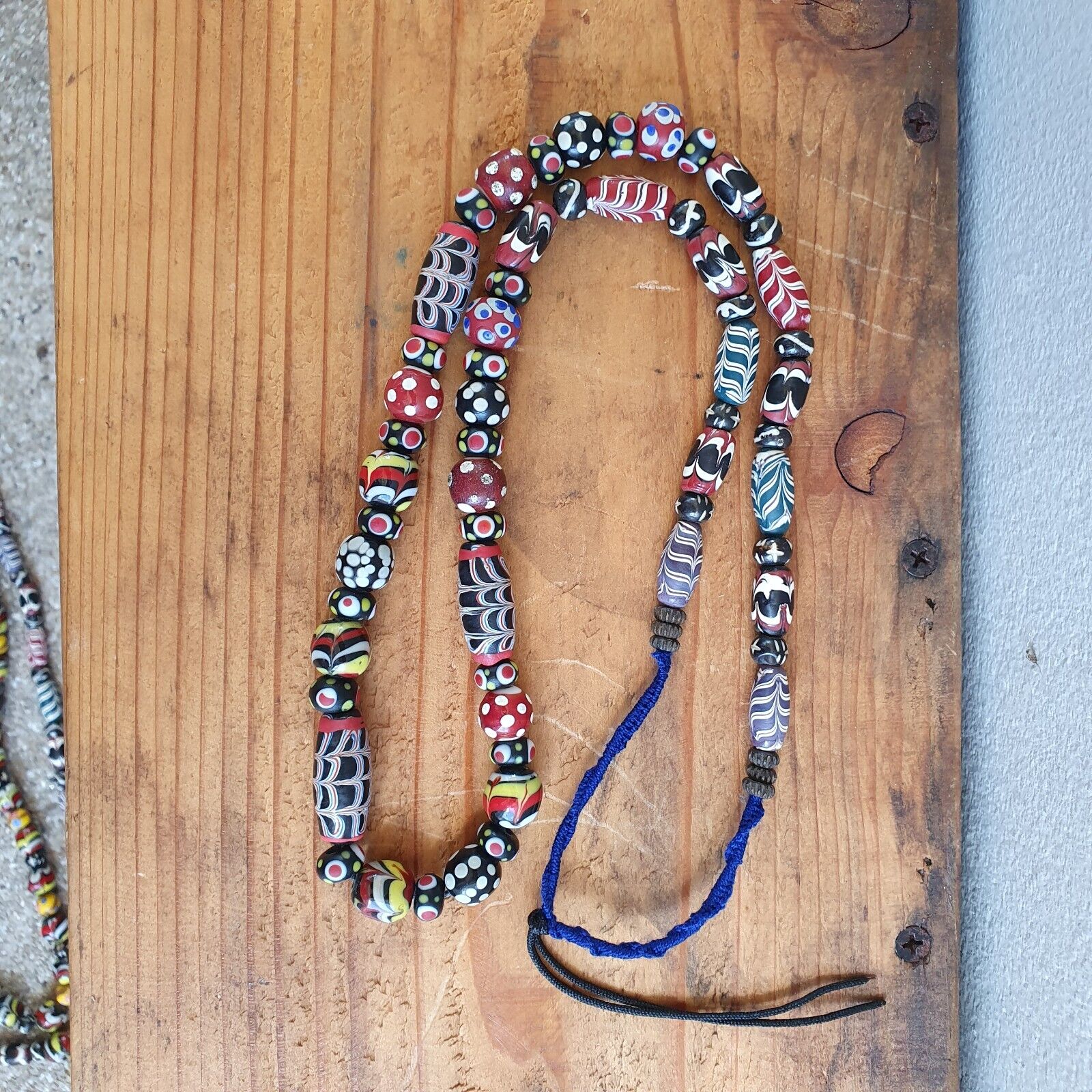 Vintage Feather Skunk Bumblebee Dotted Trade Beads Beaded Necklace
