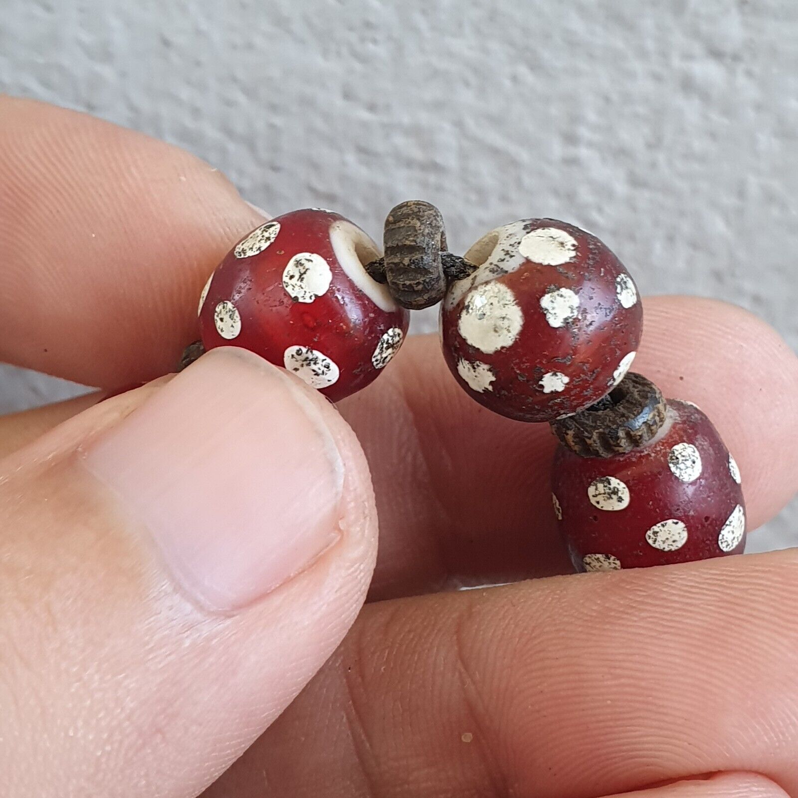 RED Skunk Venetian Style Trade Beads Dotted Eyes Beads AA Collection long strand