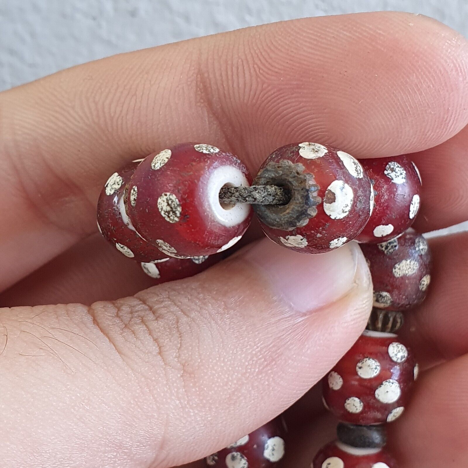 RED Skunk Venetian Style Trade Beads Dotted Eyes Beads AA Collection long strand