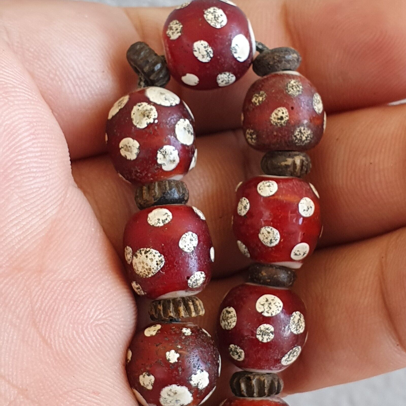 RED Skunk Venetian Style Trade Beads Dotted Eyes Beads AA Collection long strand