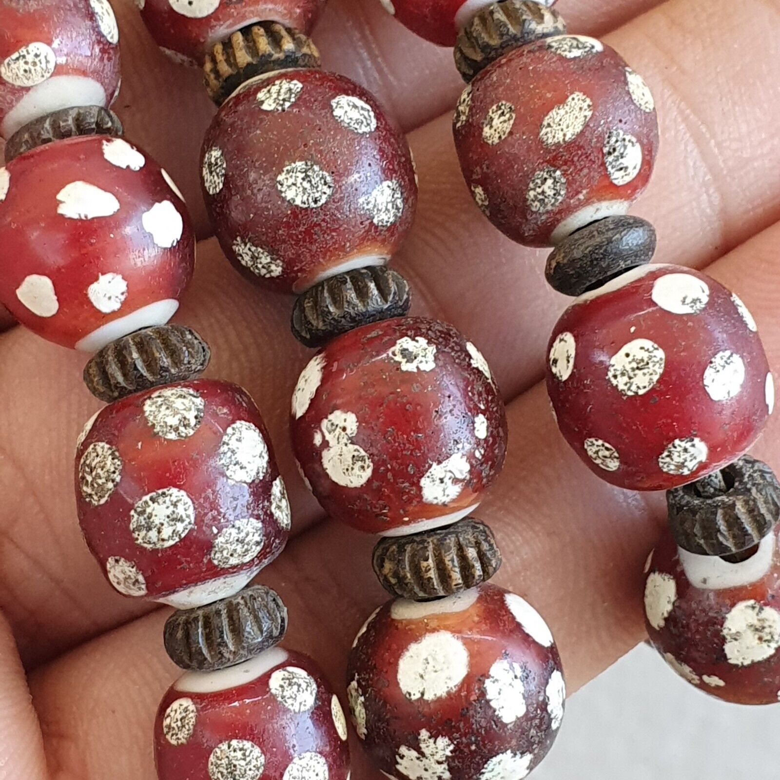 RED Skunk Venetian Style Trade Beads Dotted Eyes Beads AA Collection long strand