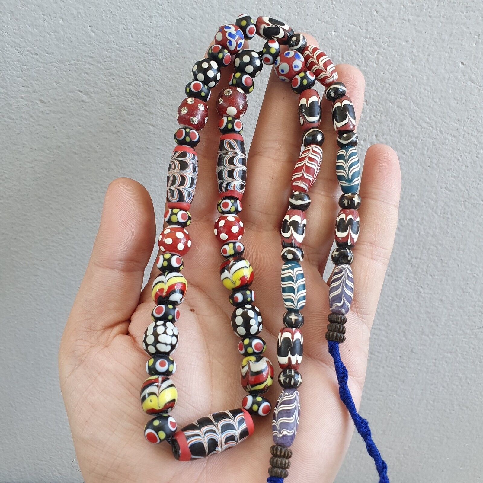 Vintage Feather Skunk Bumblebee Dotted Trade Beads Beaded Necklace