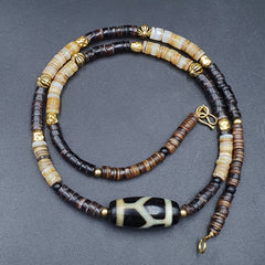 Antique Old Himalayan Indo Tibetan Agate Beads Unique pattern Dzi Necklace