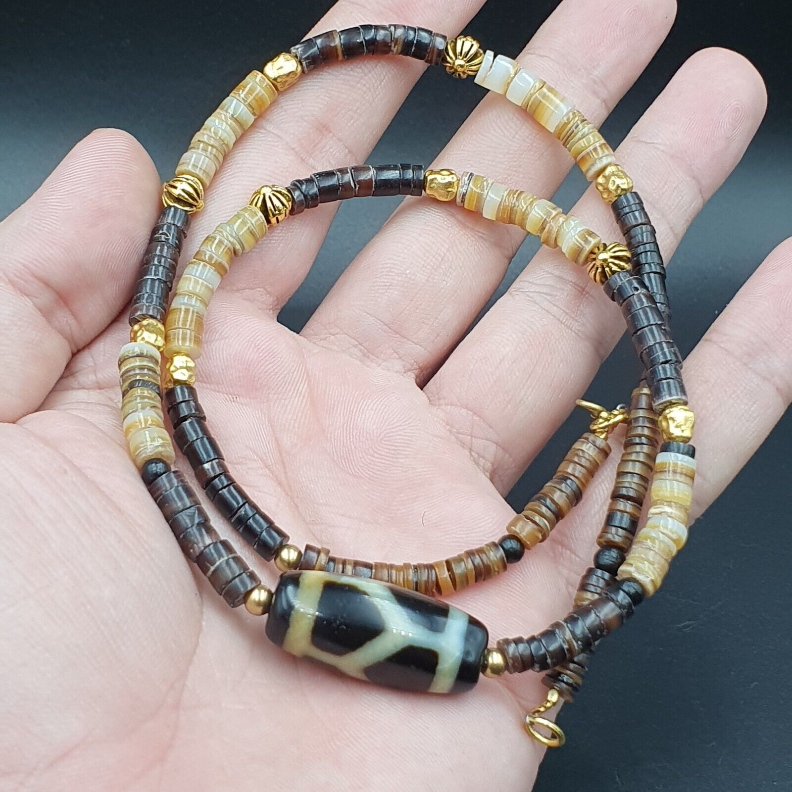 Antique Old Himalayan Indo Tibetan Agate Beads Unique pattern Dzi Necklace