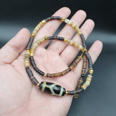 Antique Old Himalayan Indo Tibetan Agate Beads Unique pattern Dzi Necklace