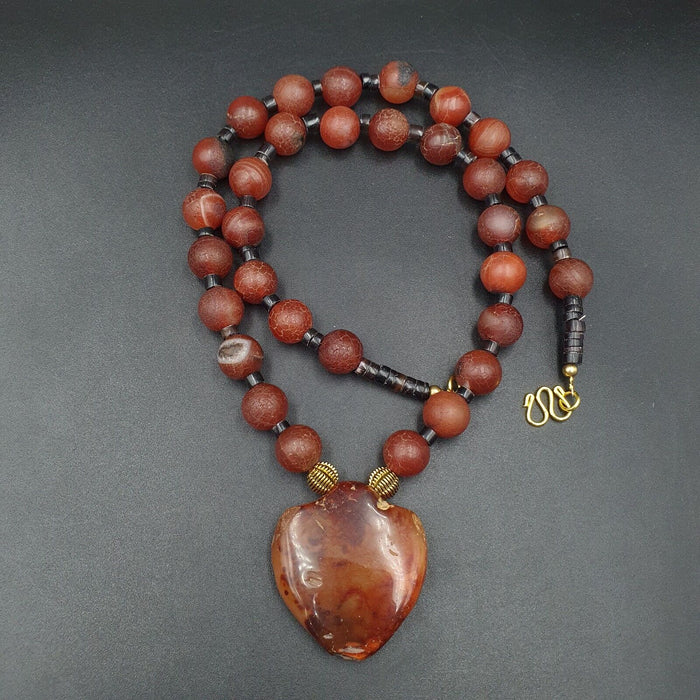 N28 Antique Himalayan Tibetan Agate Beads Dragon Skin Carnelian Beads Necklace