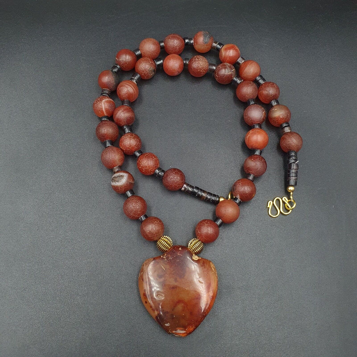 N28 Antique Himalayan Tibetan Agate Beads Dragon Skin Carnelian beads Necklace