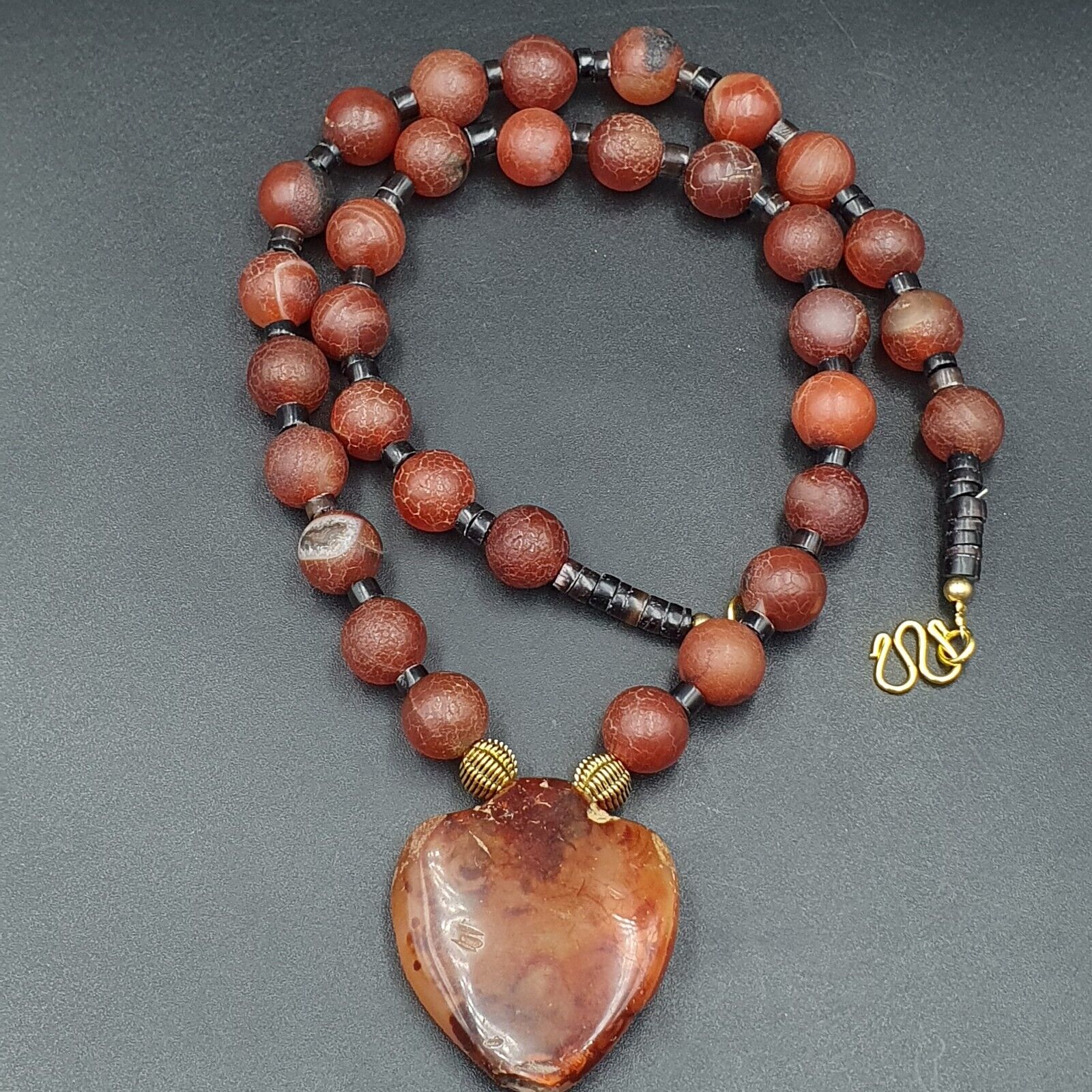 N28 Antique Himalayan Tibetan Agate Beads Dragon Skin Carnelian beads Necklace