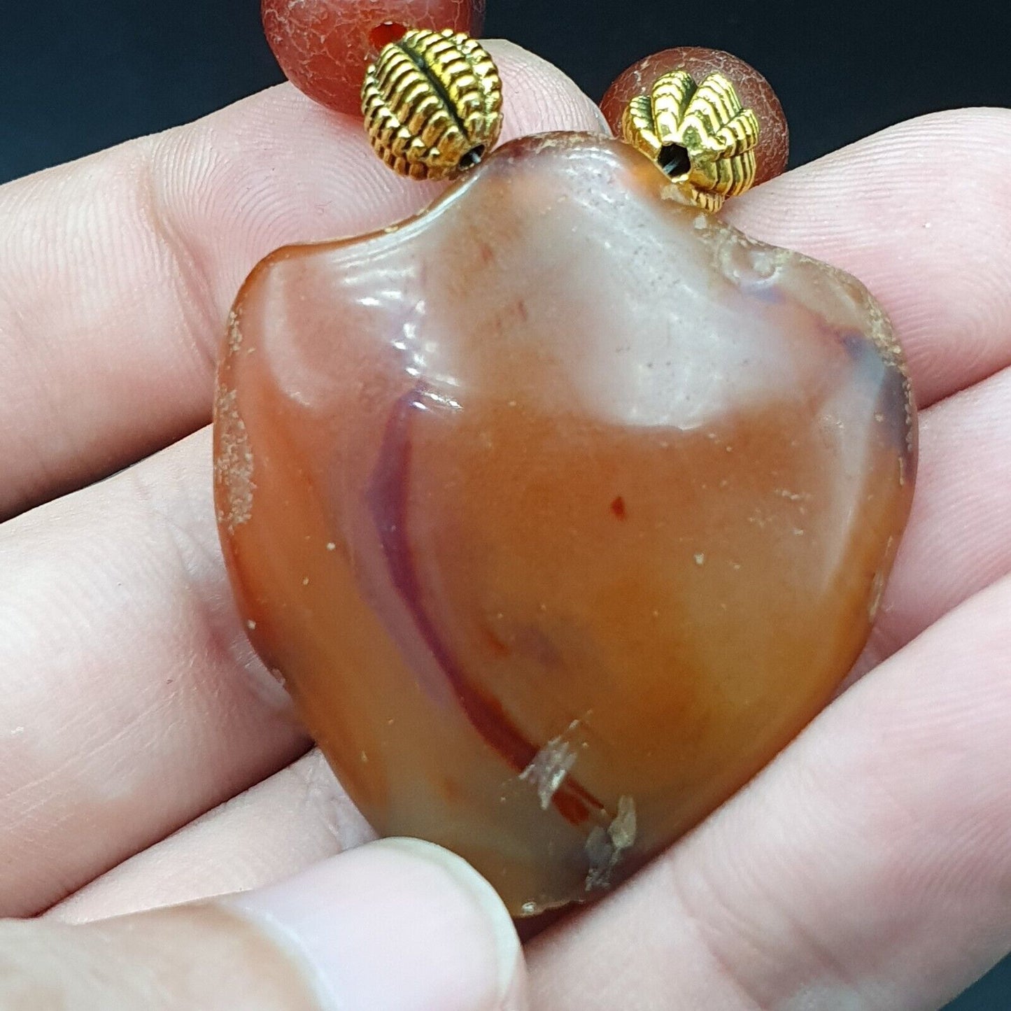 N28 古董喜馬拉雅藏瑪瑙珠龍皮紅玉髓珠項鍊