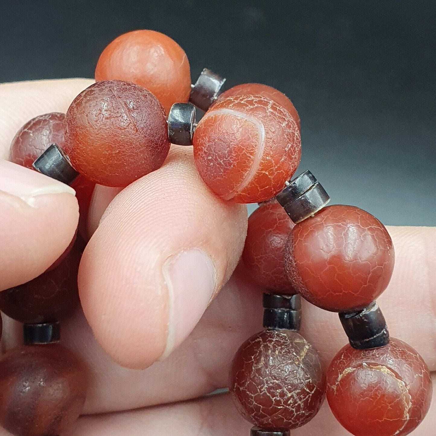 N28 古董喜馬拉雅藏瑪瑙珠龍皮紅玉髓珠項鍊