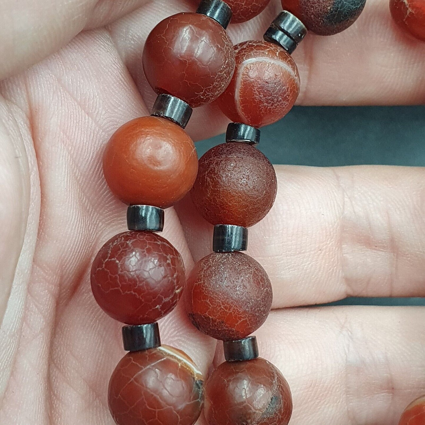 N28 古董喜馬拉雅藏瑪瑙珠龍皮紅玉髓珠項鍊