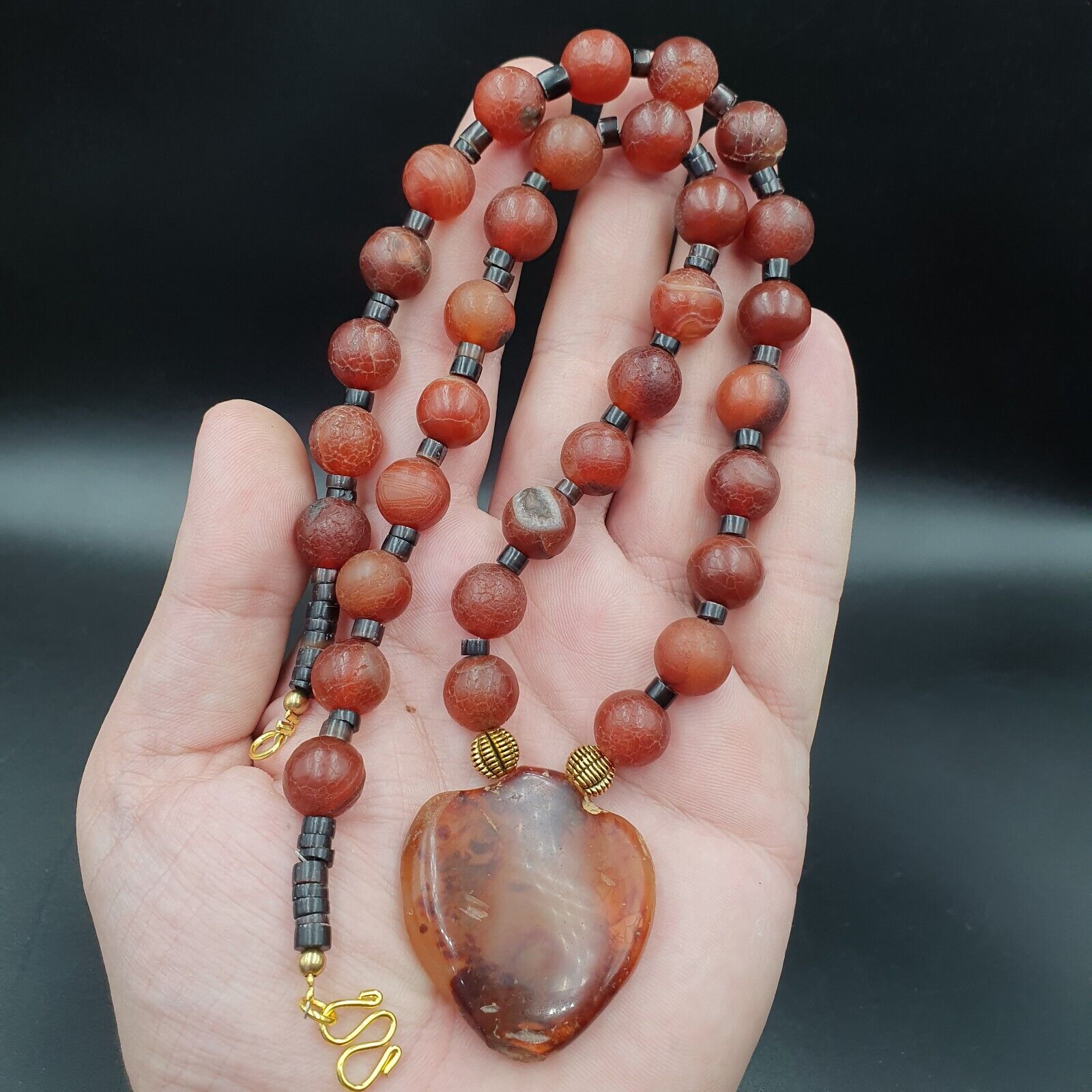 N28 Antique Himalayan Tibetan Agate Beads Dragon Skin Carnelian beads Necklace