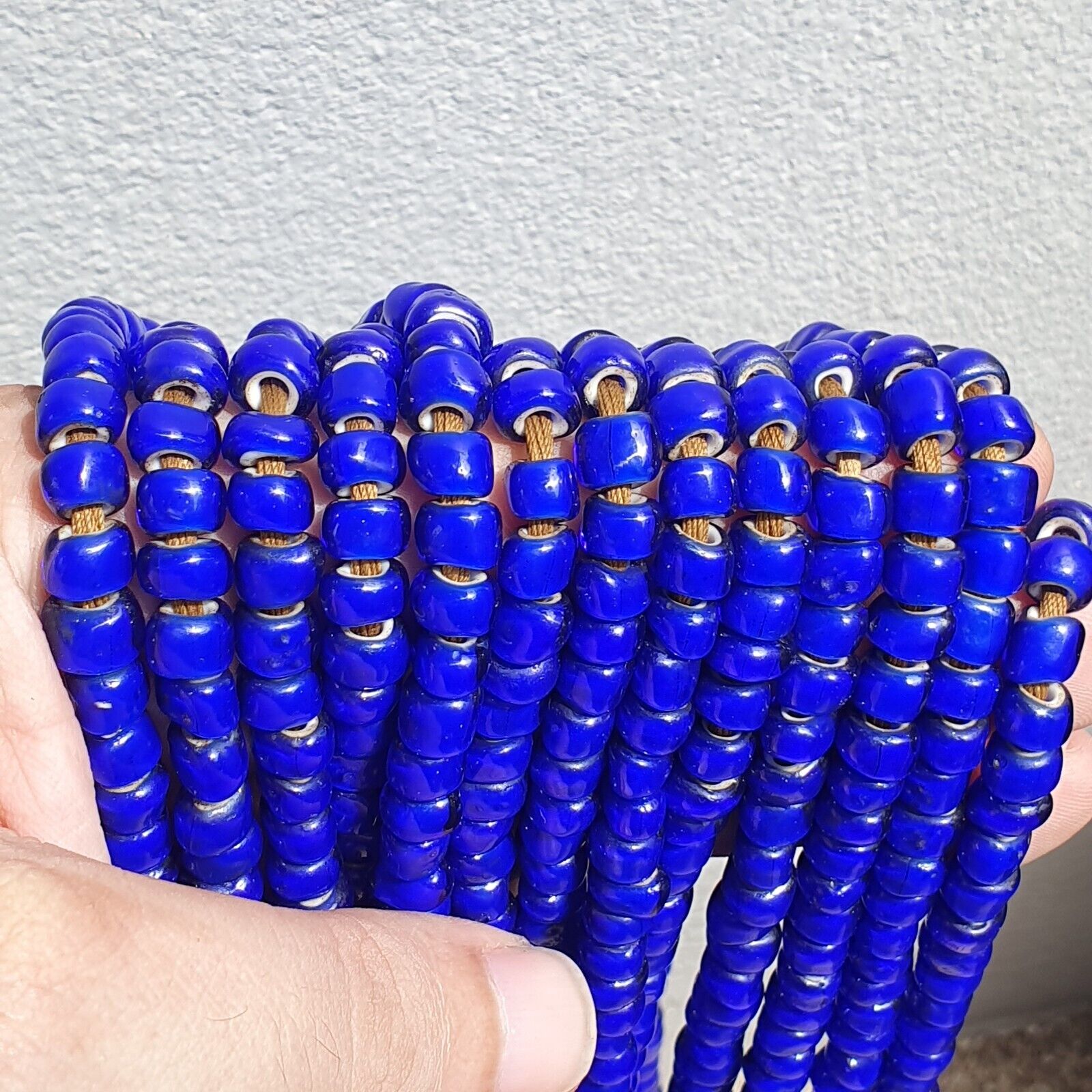 7-8mm Antique Venetian Blue White Heart Trade Beads 24" Long Strand