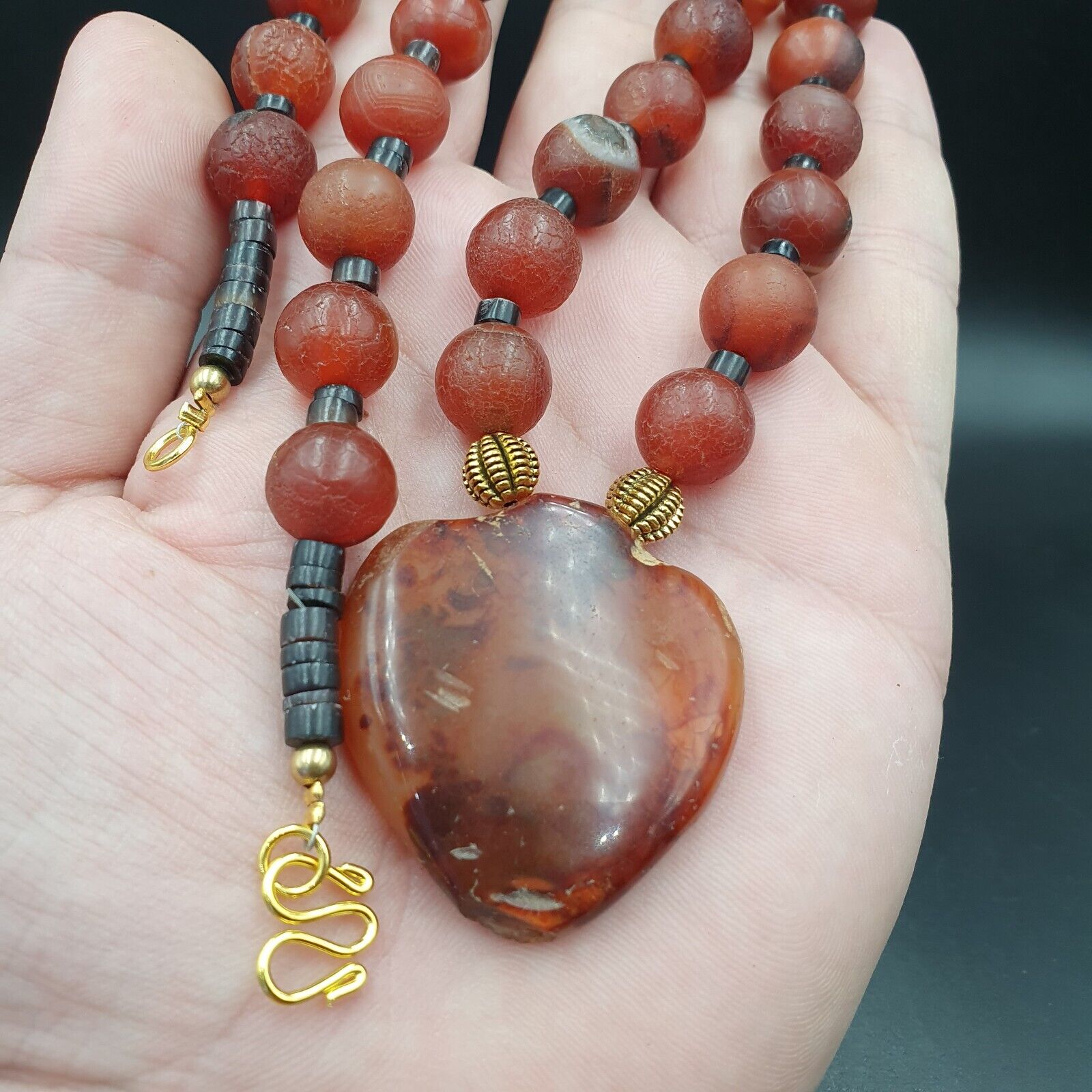 N28 Antique Himalayan Tibetan Agate Beads Dragon Skin Carnelian beads Necklace