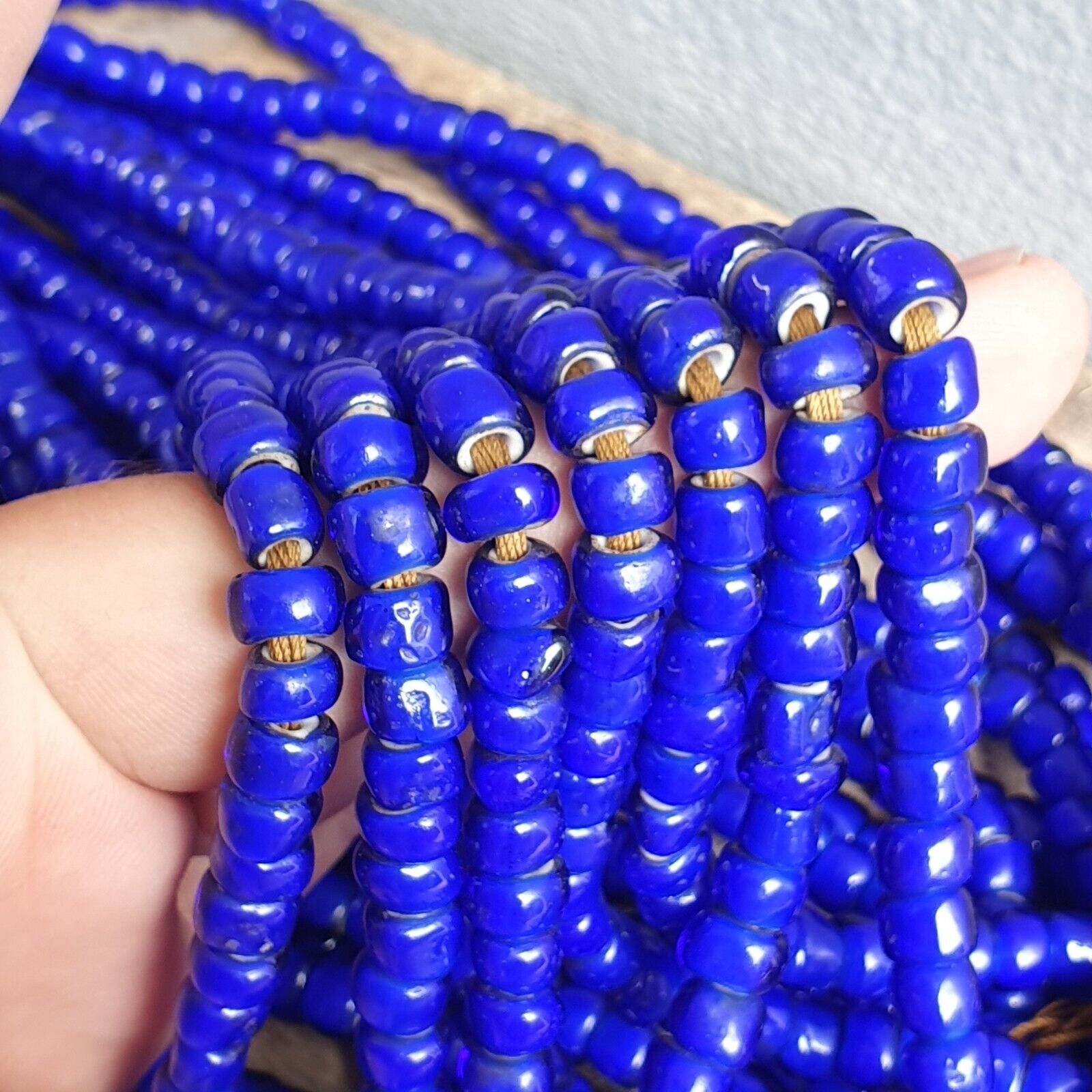 7-8mm Antique Venetian Blue White Heart Trade Beads 24" Long Strand