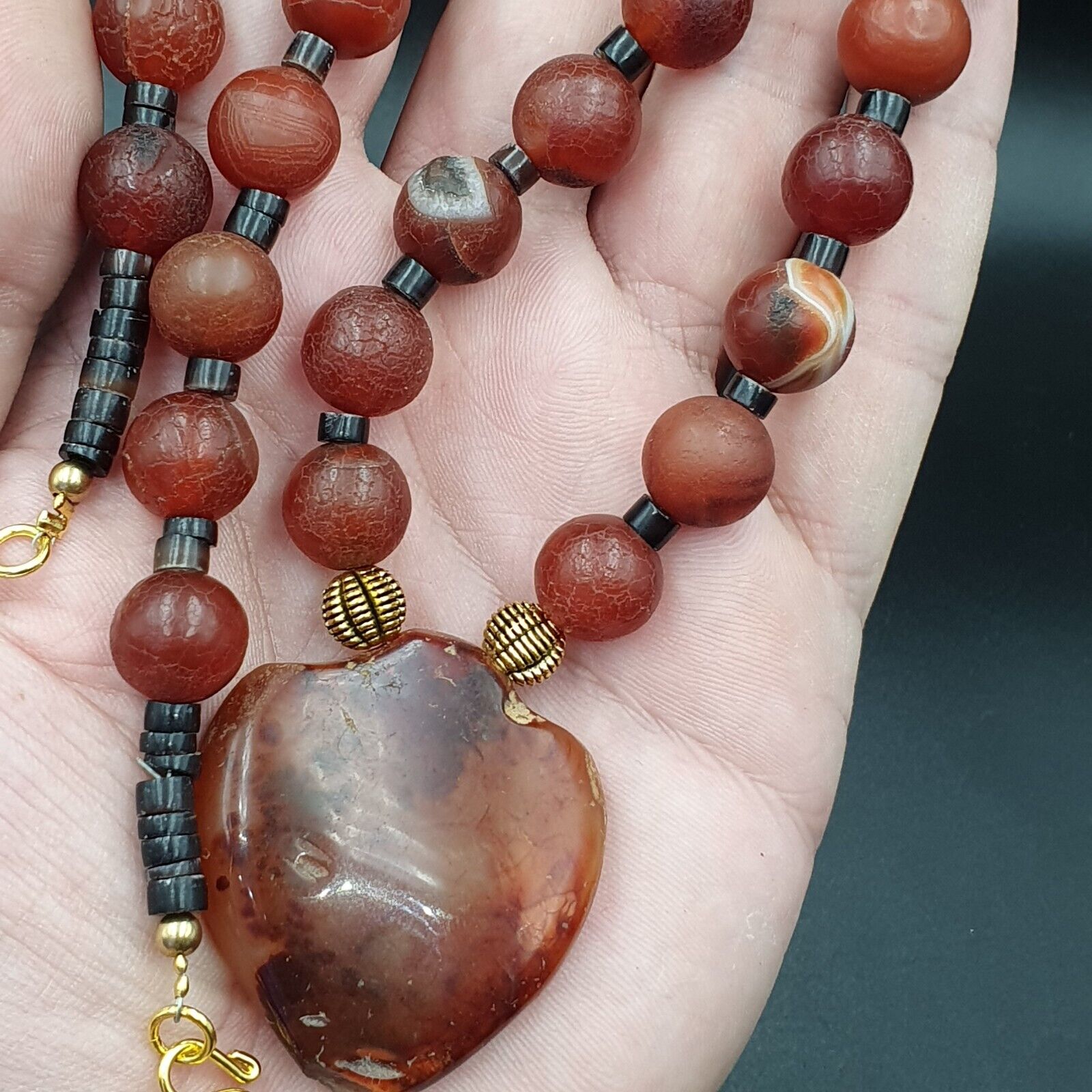 N28 Antique Himalayan Tibetan Agate Beads Dragon Skin Carnelian beads Necklace