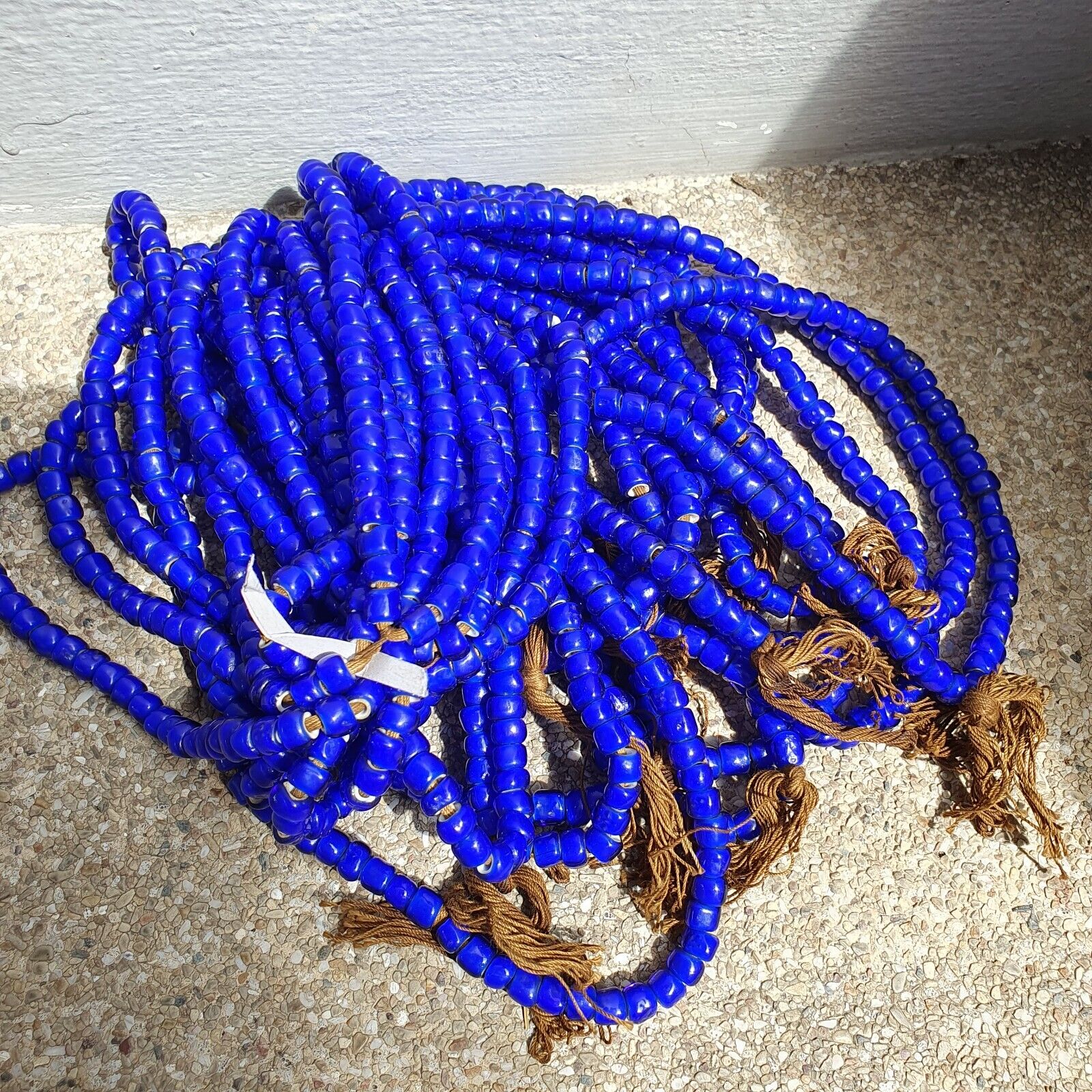 7-8mm Antique Venetian Blue White Heart Trade Beads 24" Long Strand
