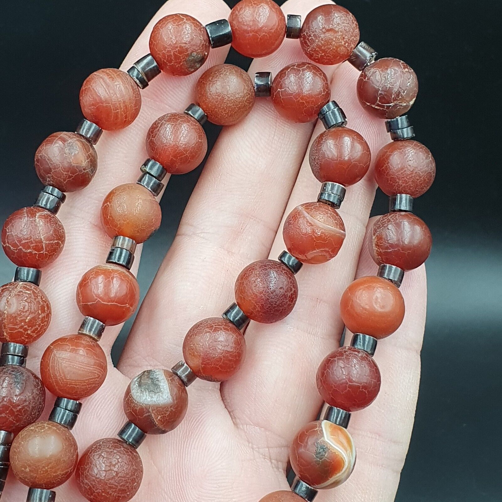 N28 Antique Himalayan Tibetan Agate Beads Dragon Skin Carnelian beads Necklace