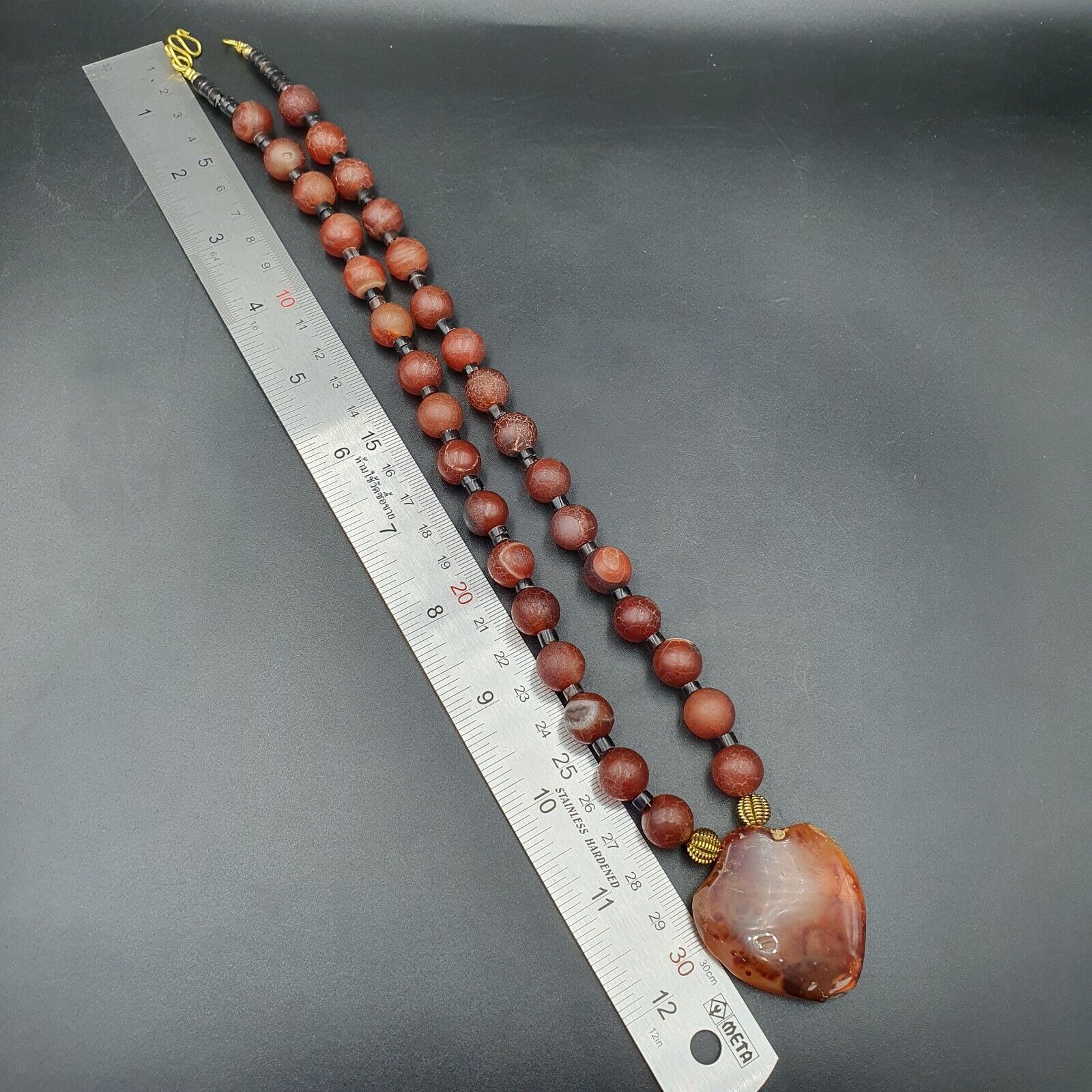 N28 Antique Himalayan Tibetan Agate Beads Dragon Skin Carnelian beads Necklace