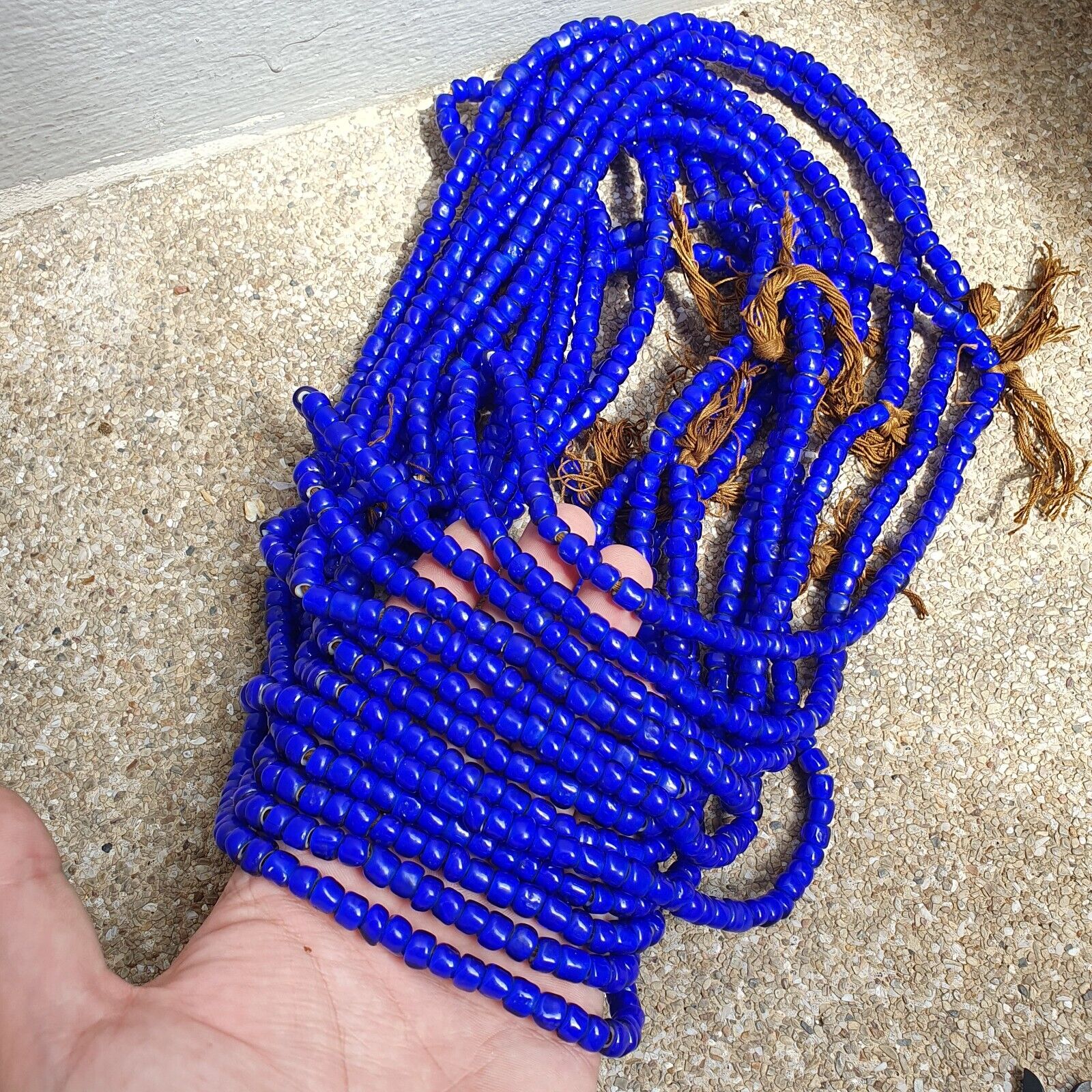 7-8mm Antique Venetian Blue White Heart Trade Beads 24" Long Strand
