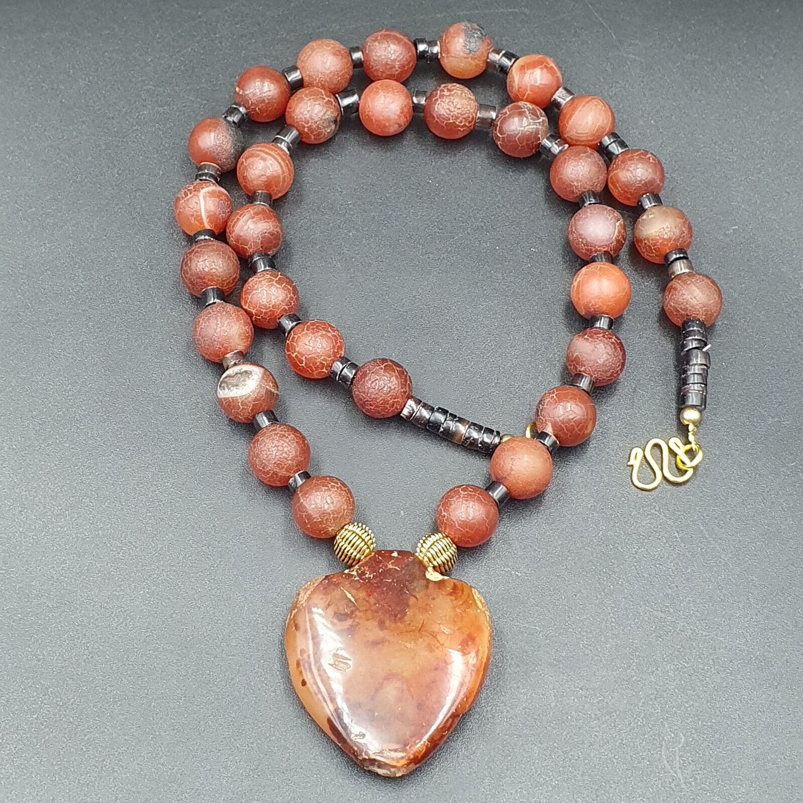 N28 Antique Himalayan Tibetan Agate Beads Dragon Skin Carnelian beads Necklace