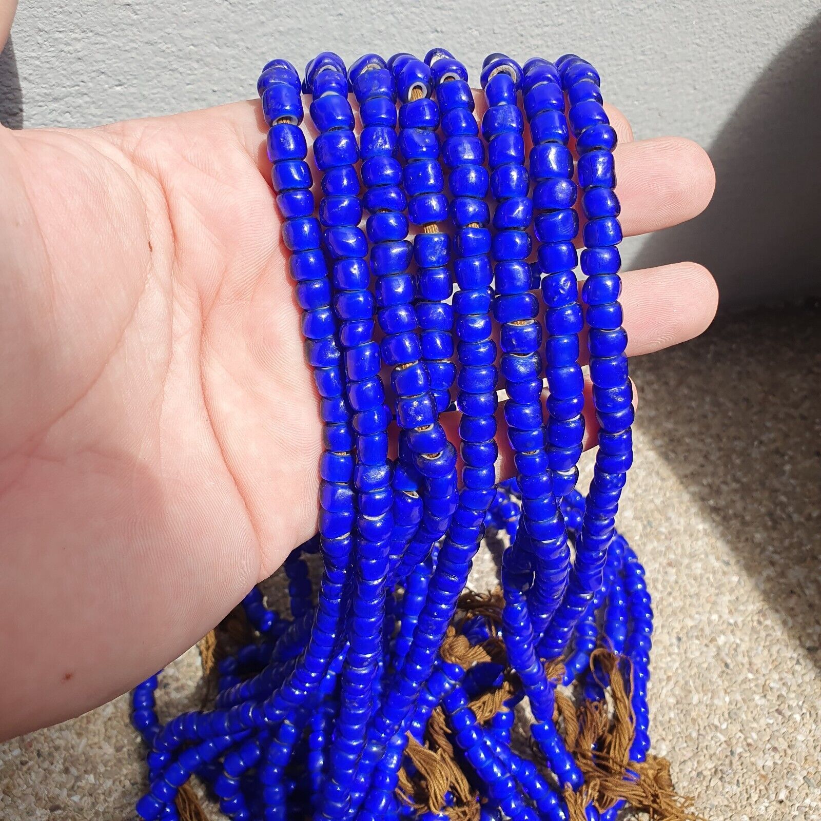 7-8mm Antique Venetian Blue White Heart Trade Beads 24" Long Strand