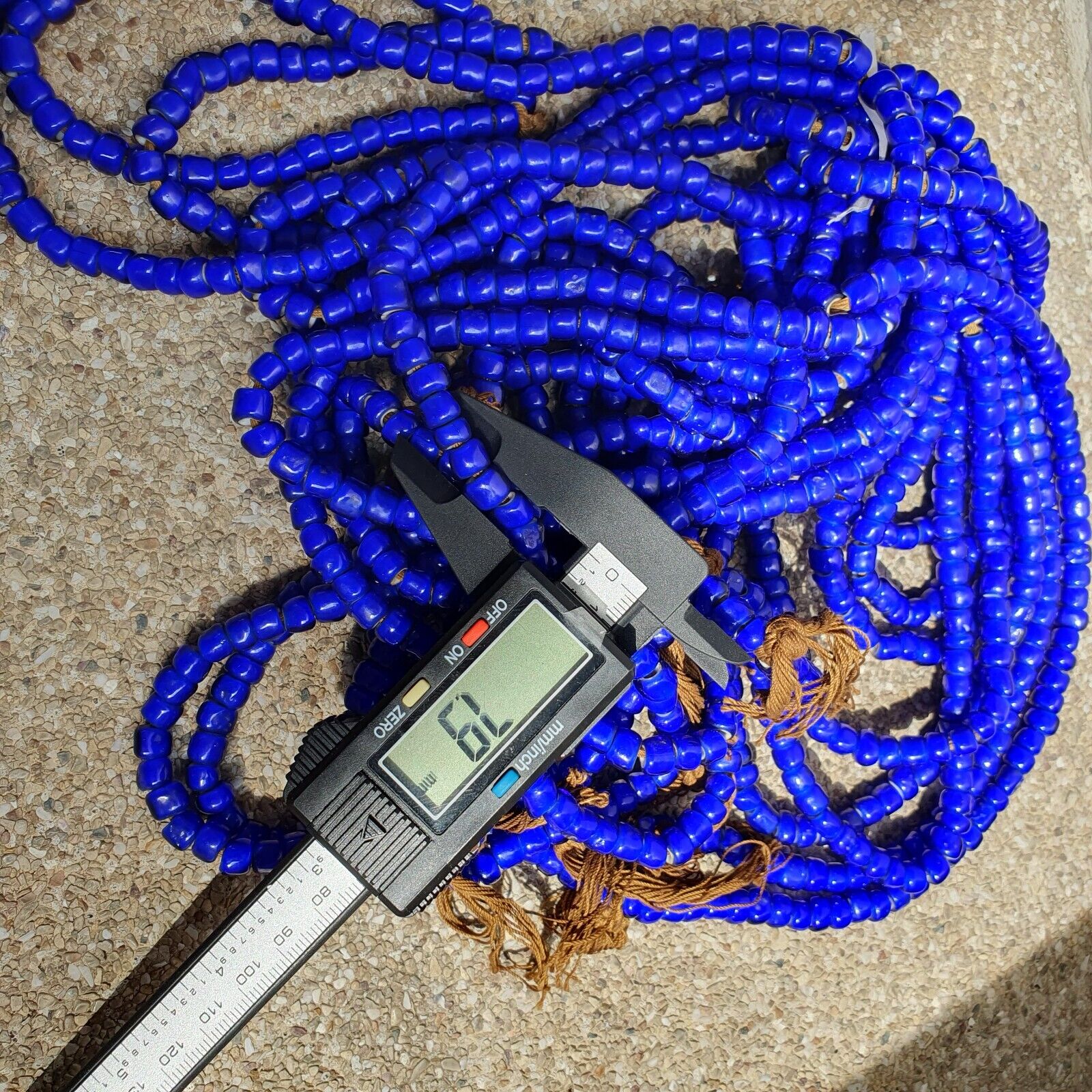 7-8mm Antique Venetian Blue White Heart Trade Beads 24" Long Strand