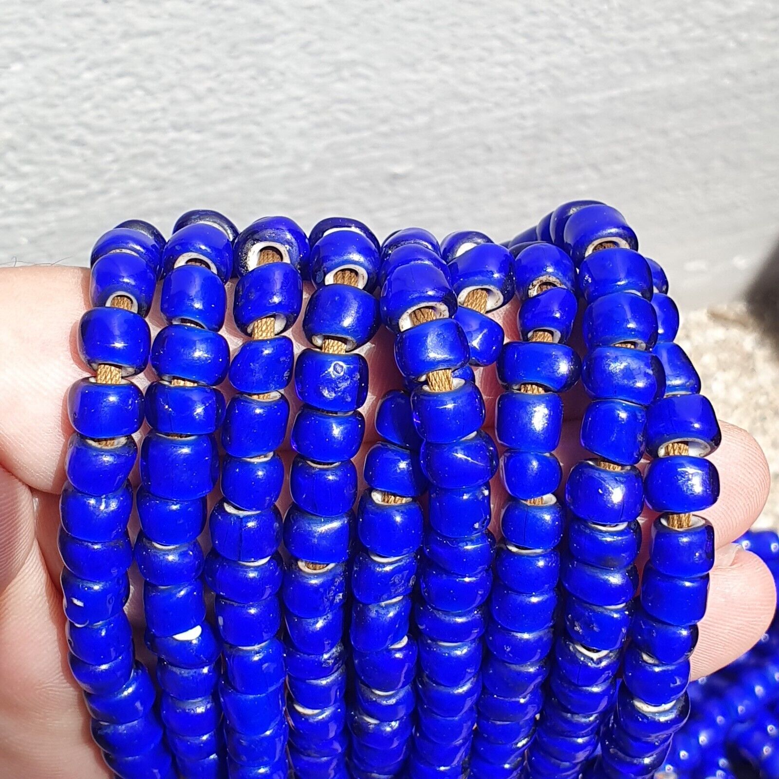 7-8mm Antique Venetian Blue White Heart Trade Beads 24" Long Strand