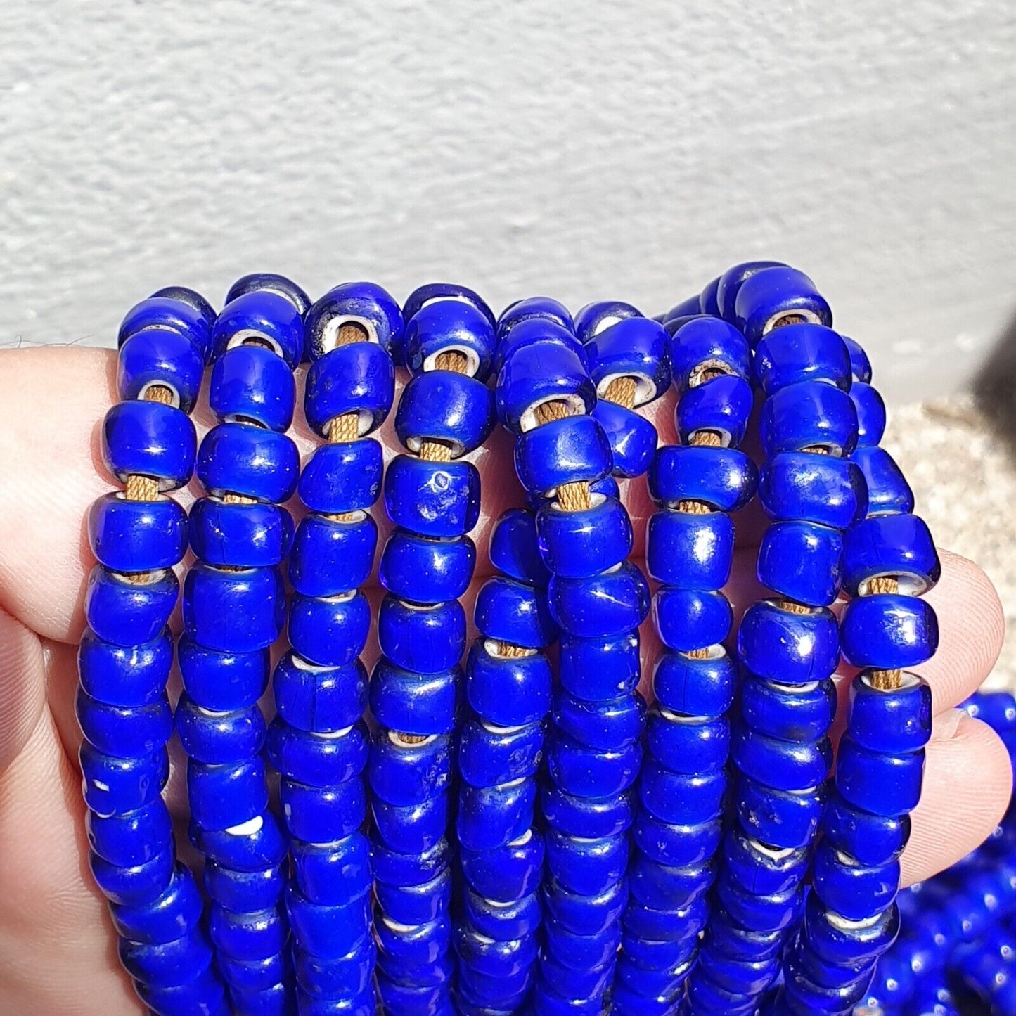 7-8mm Antique Venetian Blue White Heart Trade Beads 24" Long Strand