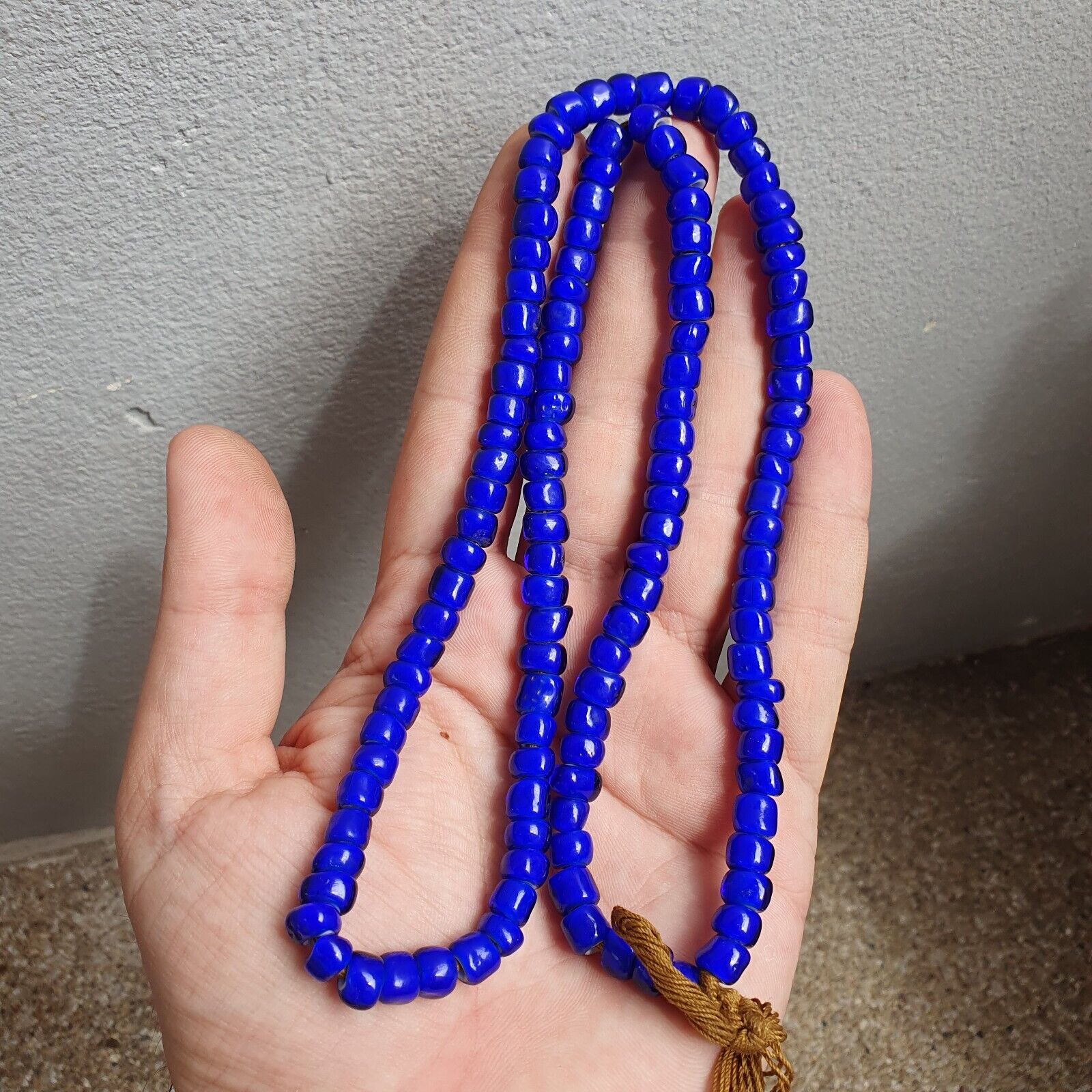 7-8mm Antique Venetian Blue White Heart Trade Beads 24" Long Strand