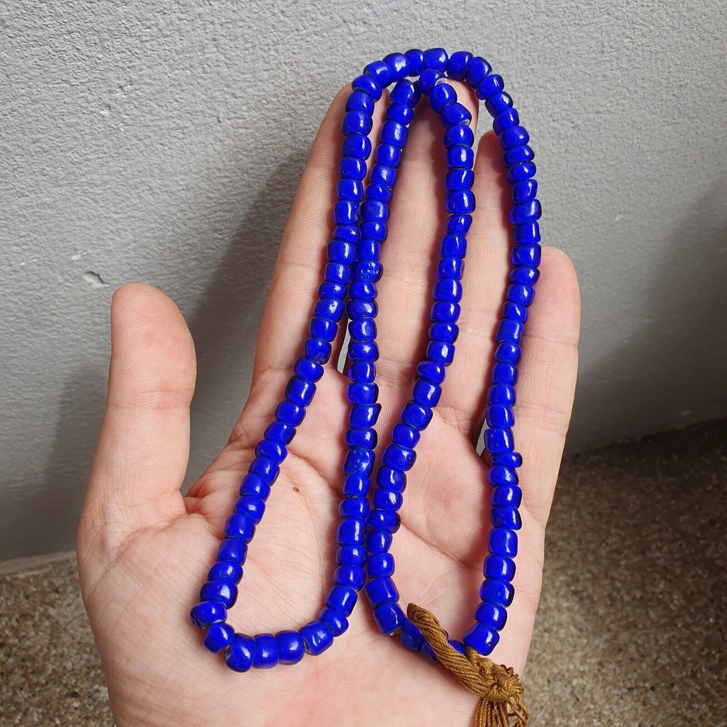 7-8mm Antique Venetian Blue White Heart Trade Beads 24" Long Strand
