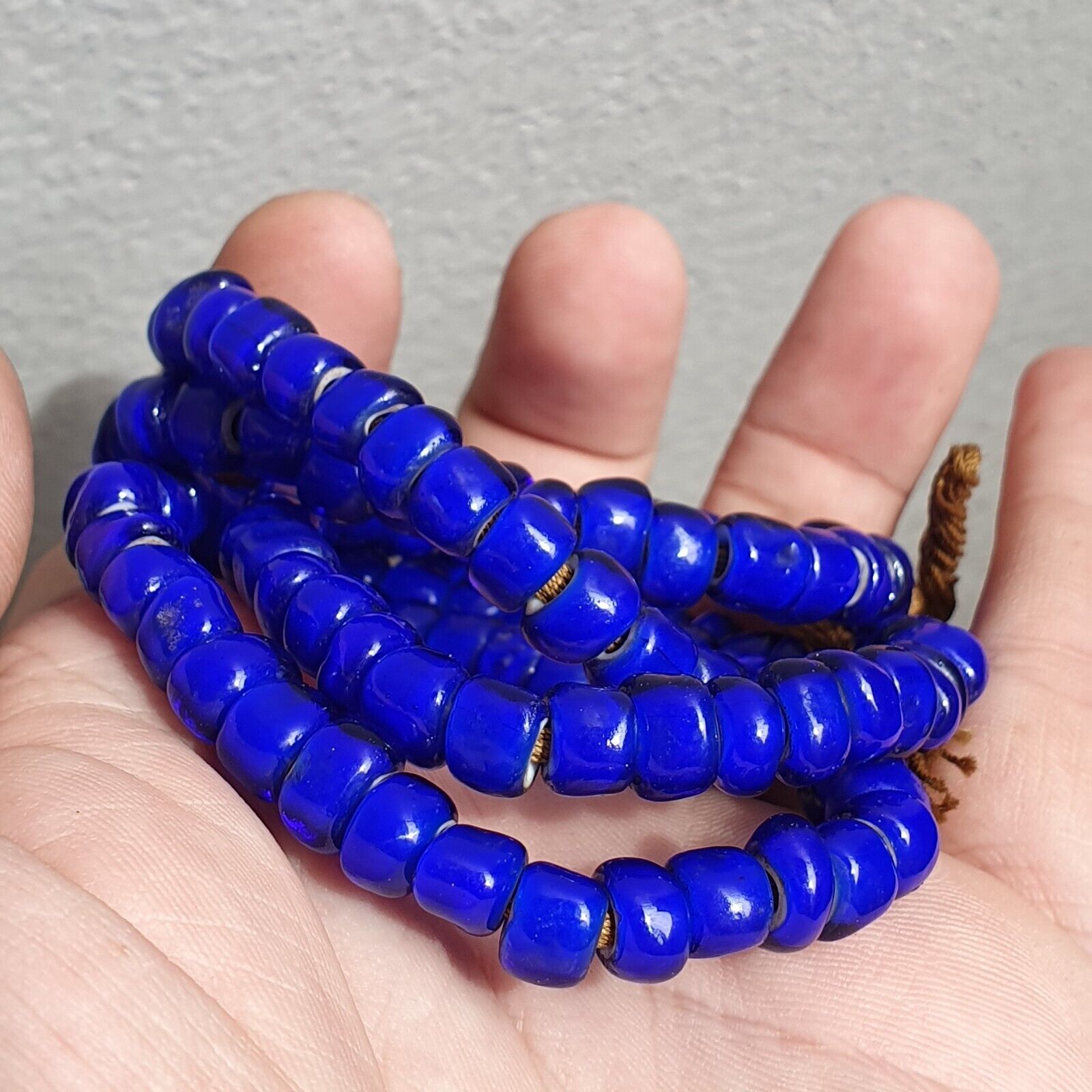 7-8mm Antique Venetian Blue White Heart Trade Beads 24" Long Strand