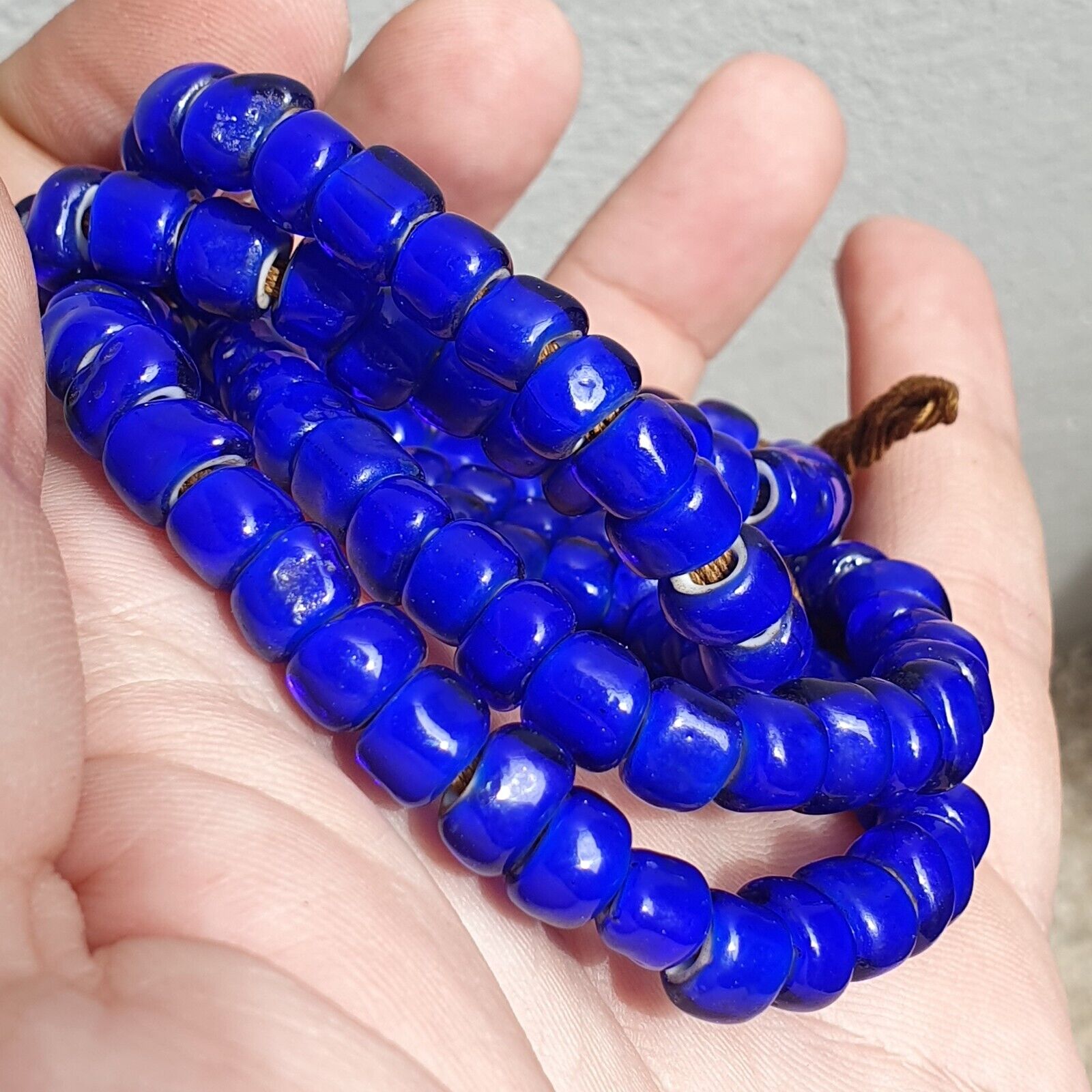 7-8mm Antique Venetian Blue White Heart Trade Beads 24" Long Strand