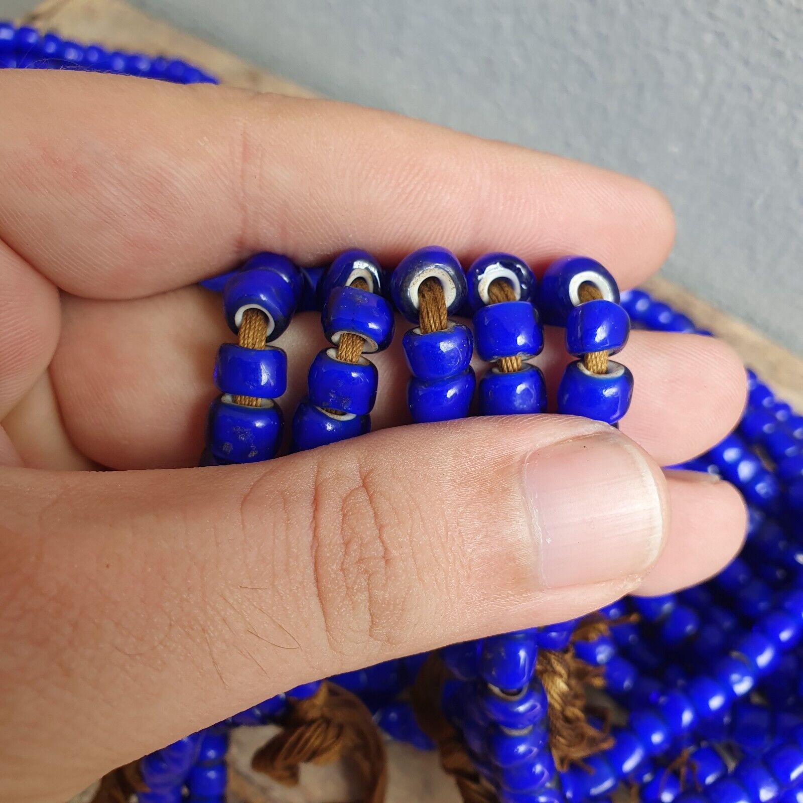 7-8mm Antique Venetian Blue White Heart Trade Beads 24" Long Strand
