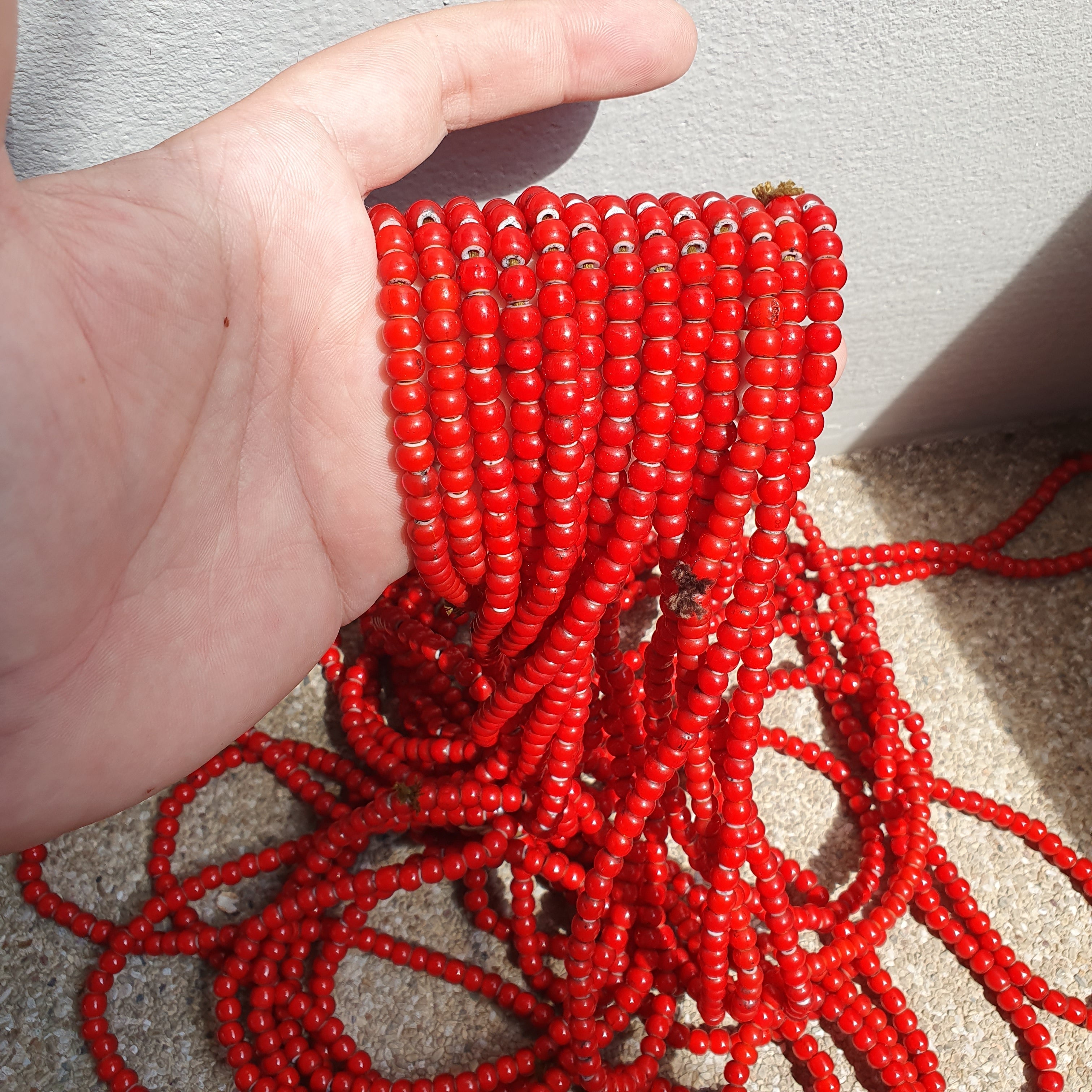 6.5 mm Antique Venetian White Heart Trade Beads Long Strand