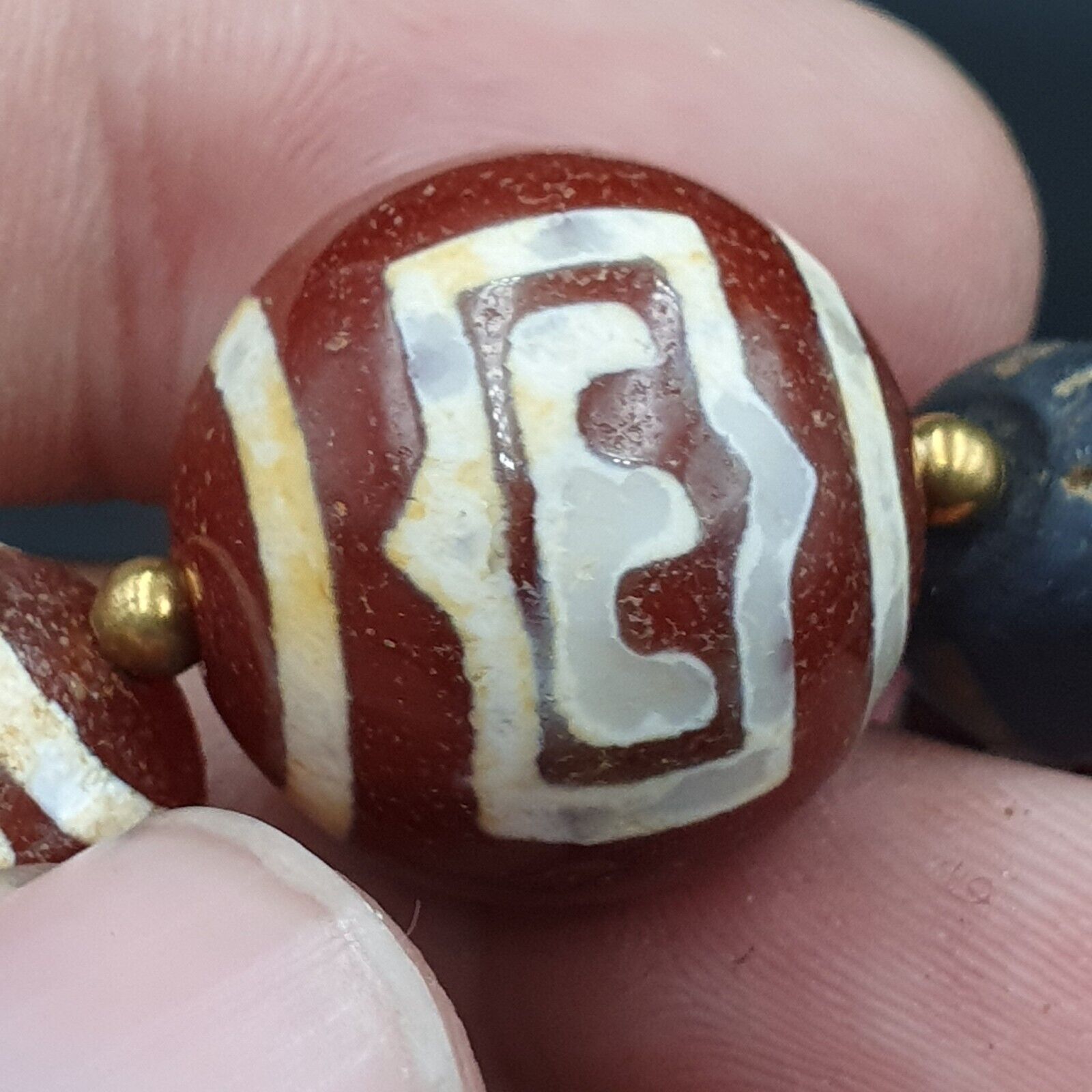 BEAUTIFUL LOT Vintage Old Himalayan Indo Tibetan Etched Agate Beads Necklace