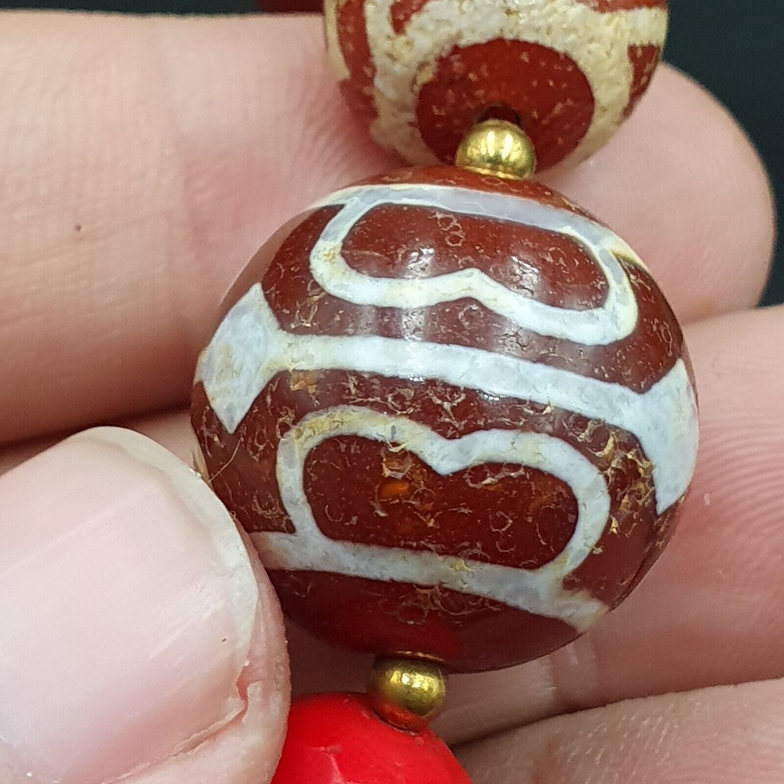 BEAUTIFUL LOT Vintage Old Himalayan Indo Tibetan Etched Agate Beads Necklace