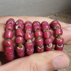 7.5-6.5mm Antique Venetian Pink White Heart Trade Beads 24" Long Strand