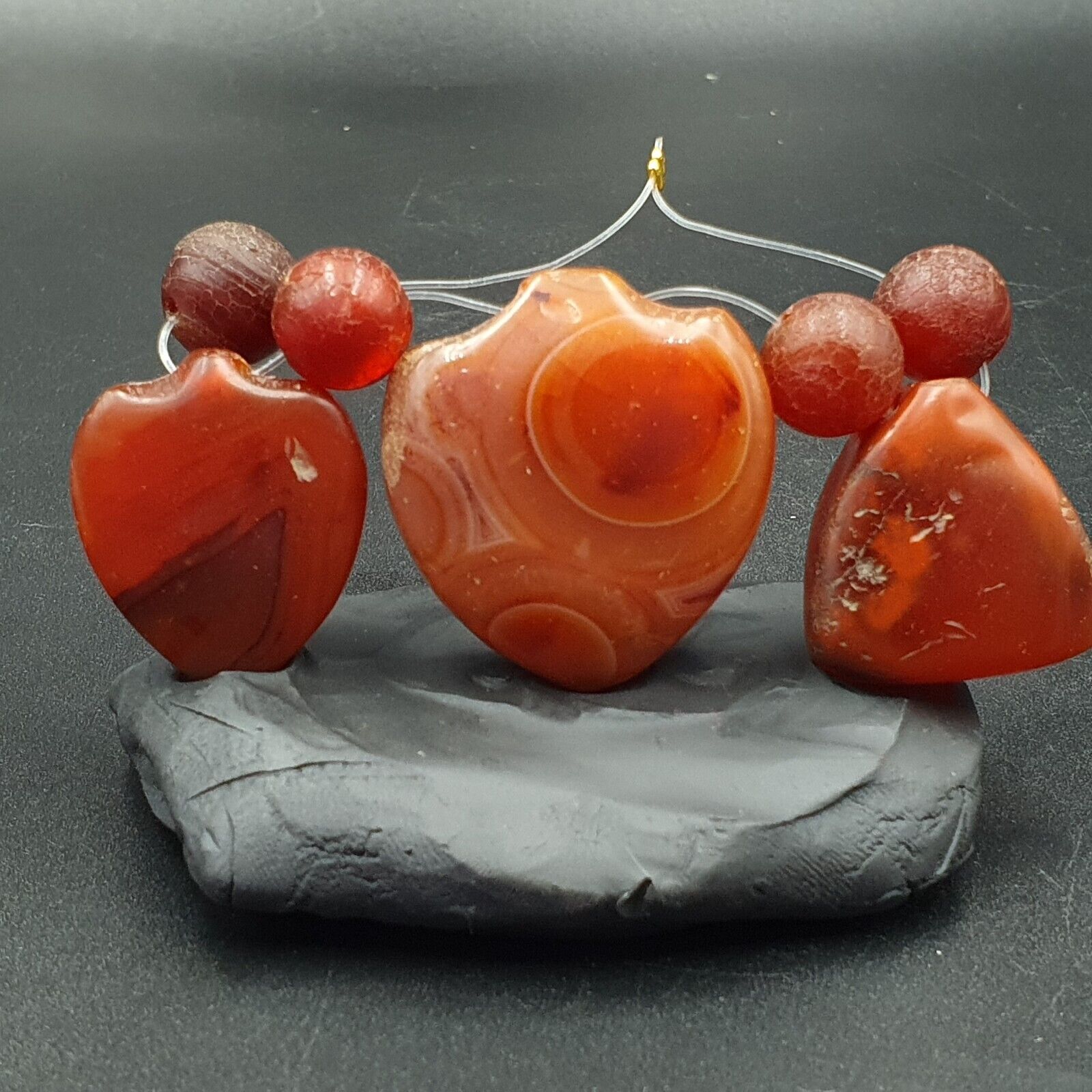 Antique Ancient Lot 3 Agate Pendent Old Himalayan Tibetan African AGATE Bead