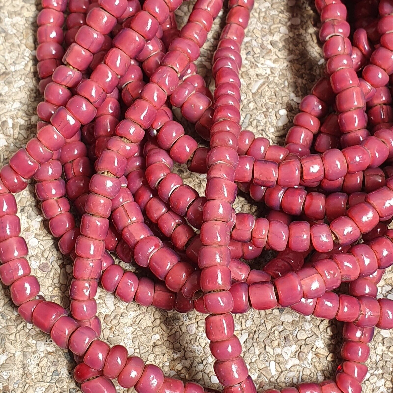 7.5-6.5mm Antique Venetian Pink White Heart Trade Beads 24" Long Strand