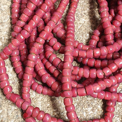 7.5-6.5mm Antique Venetian Pink White Heart Trade Beads 24" Long Strand