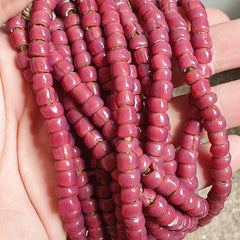 7.5-6.5mm Antique Venetian Pink White Heart Trade Beads 24" Long Strand
