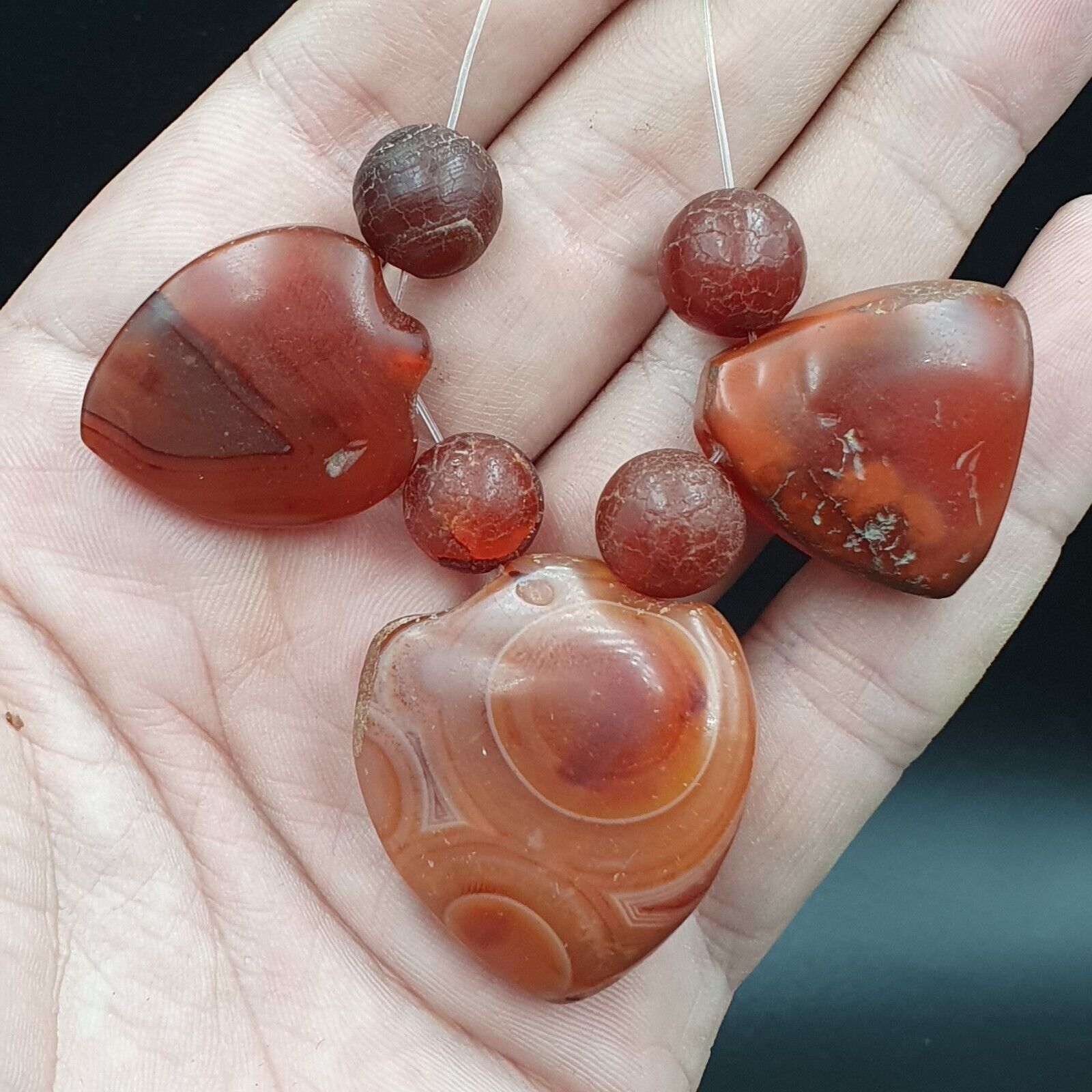 Antique Ancient Lot 3 Agate Pendent Old Himalayan Tibetan African AGATE Bead
