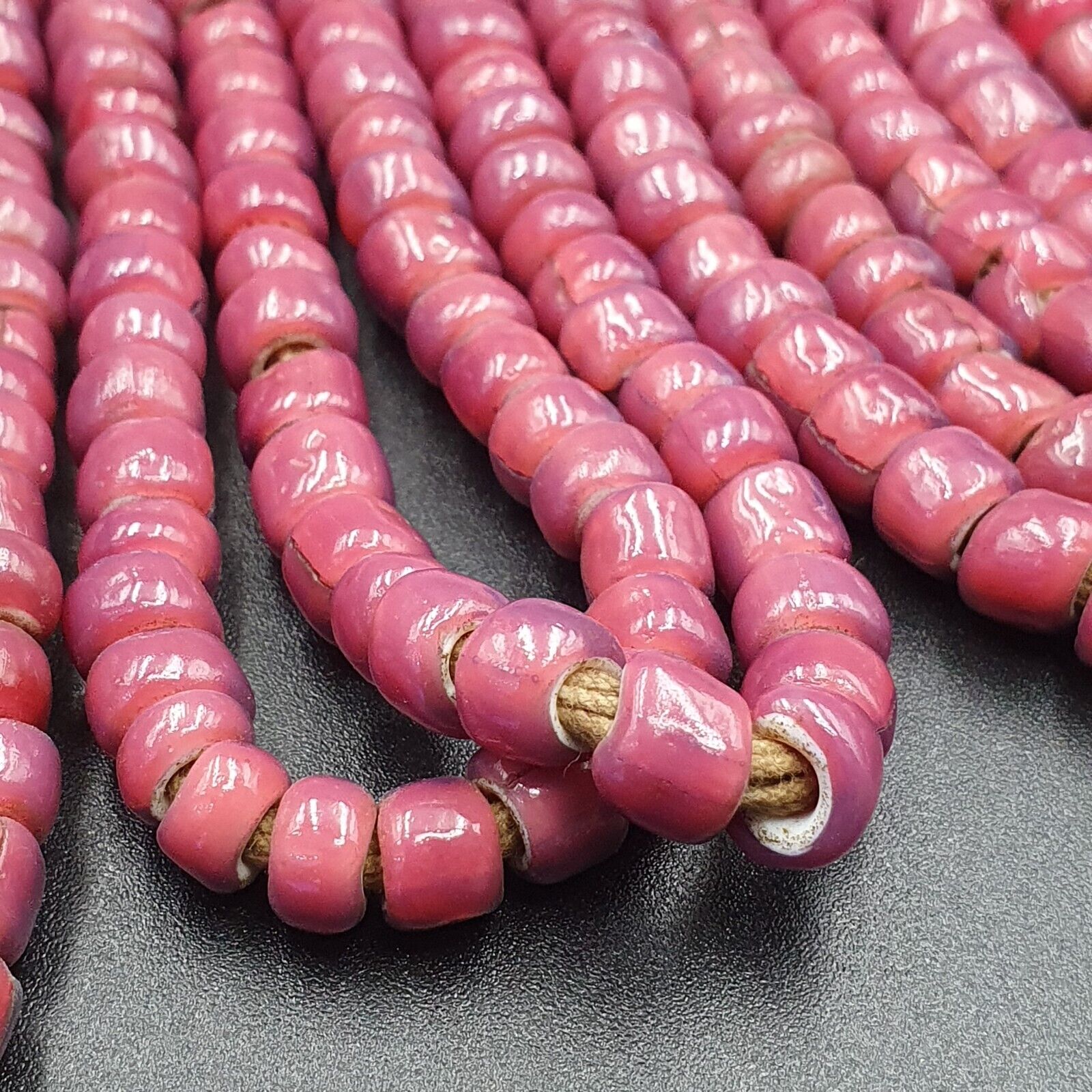 7.5-6.5mm Antique Venetian Pink White Heart Trade Beads 24" Long Strand