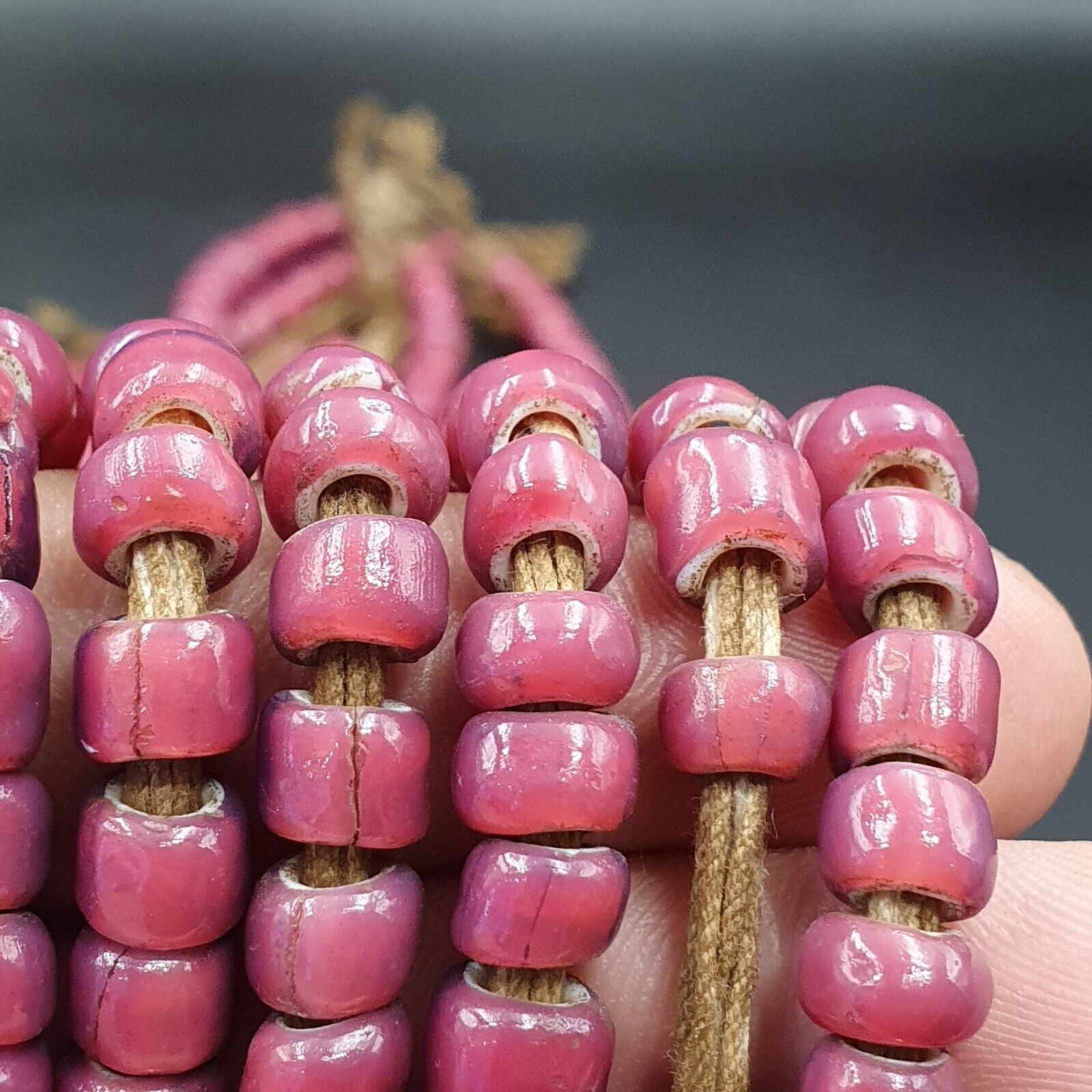 7.5-6.5mm Antique Venetian Pink White Heart Trade Beads 24" Long Strand